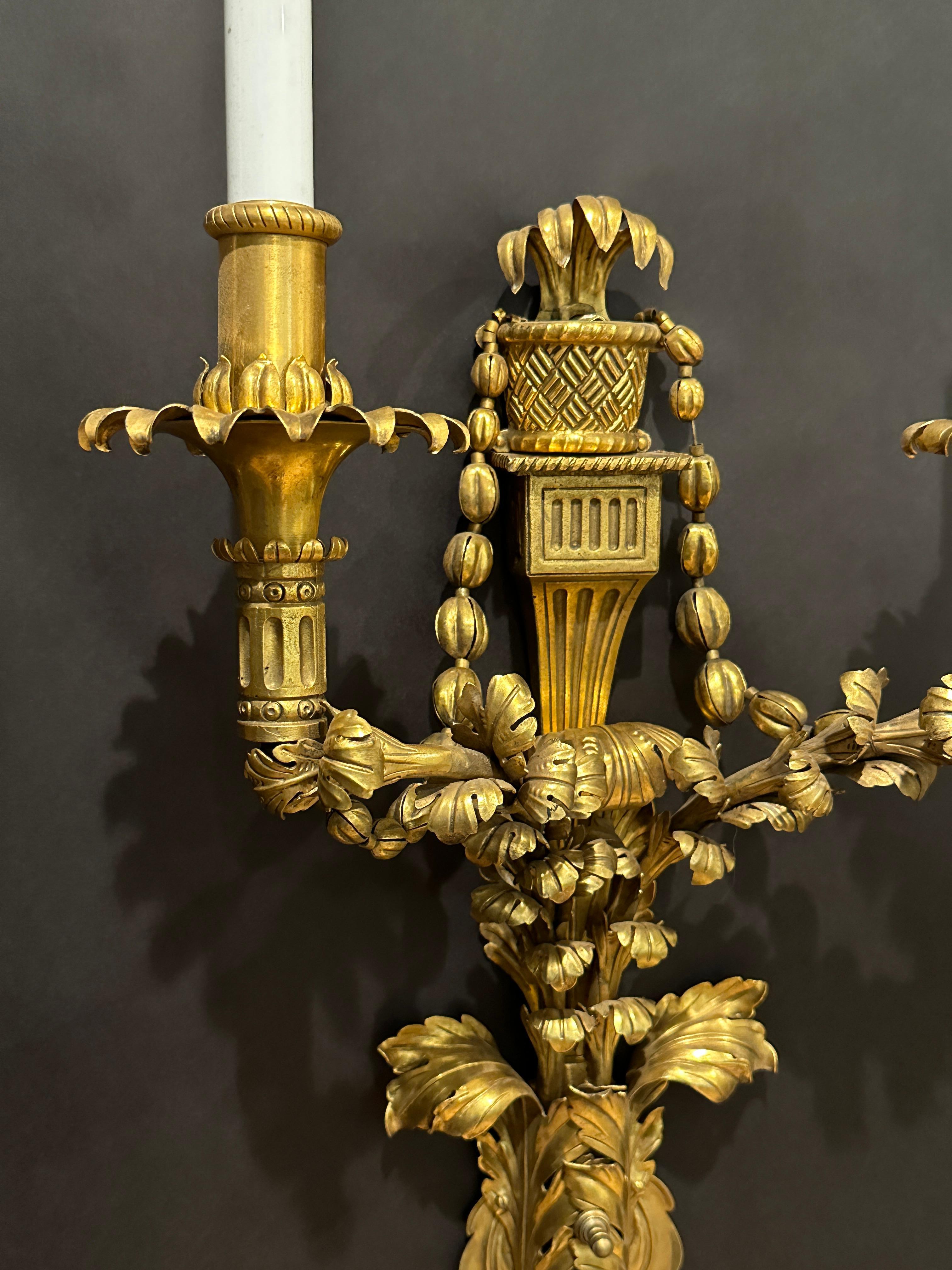 American Pair Of Caldwell Gilt Bronze Wall Sconces
