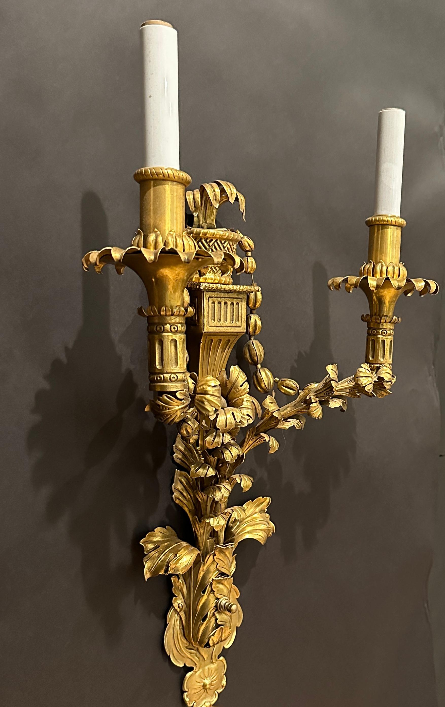 Early 20th Century Pair Of Caldwell Gilt Bronze Wall Sconces