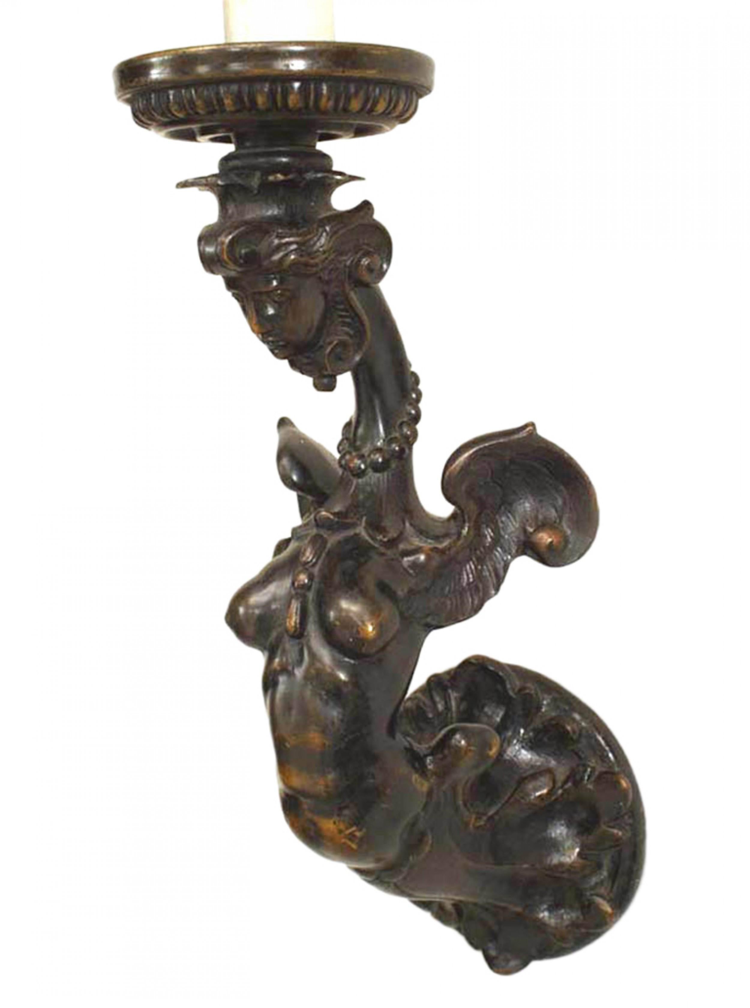 Renaissance Revival Pair of Caldwell Italian Renaissance Style Figural Brass Wall Sconces For Sale