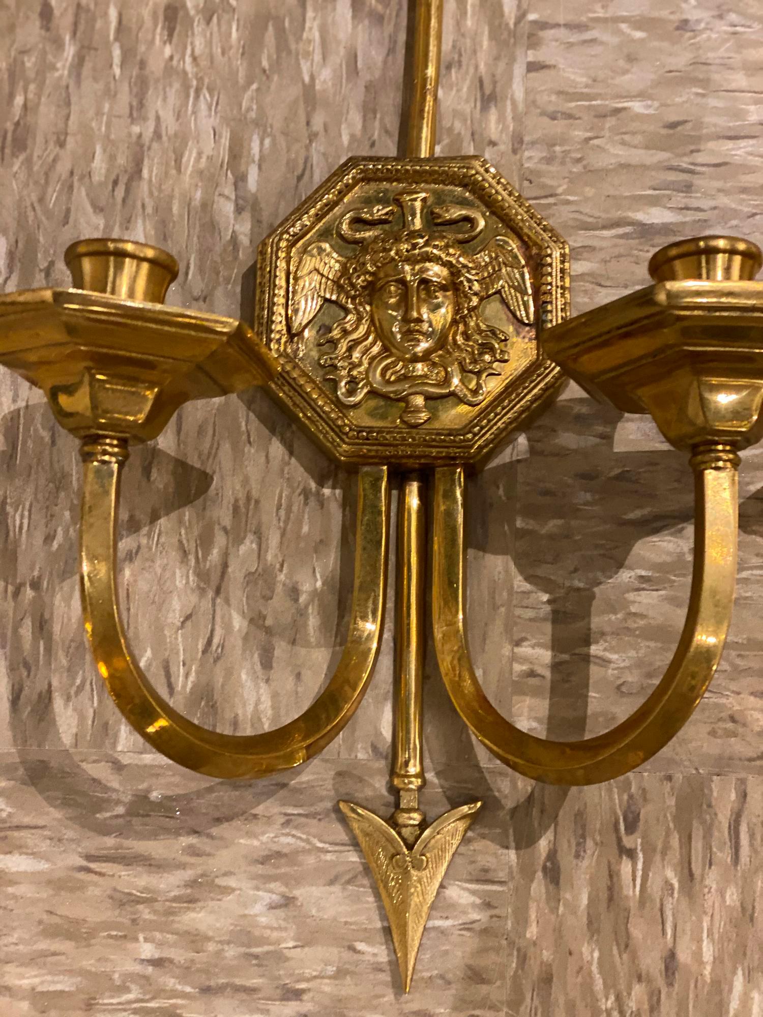 Pair of Caldwell Medusa Head Sconces, Circa 1920s In Good Condition In New York, NY