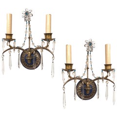 Pair of Caldwell Neoclassic Blue Enameled Sconces