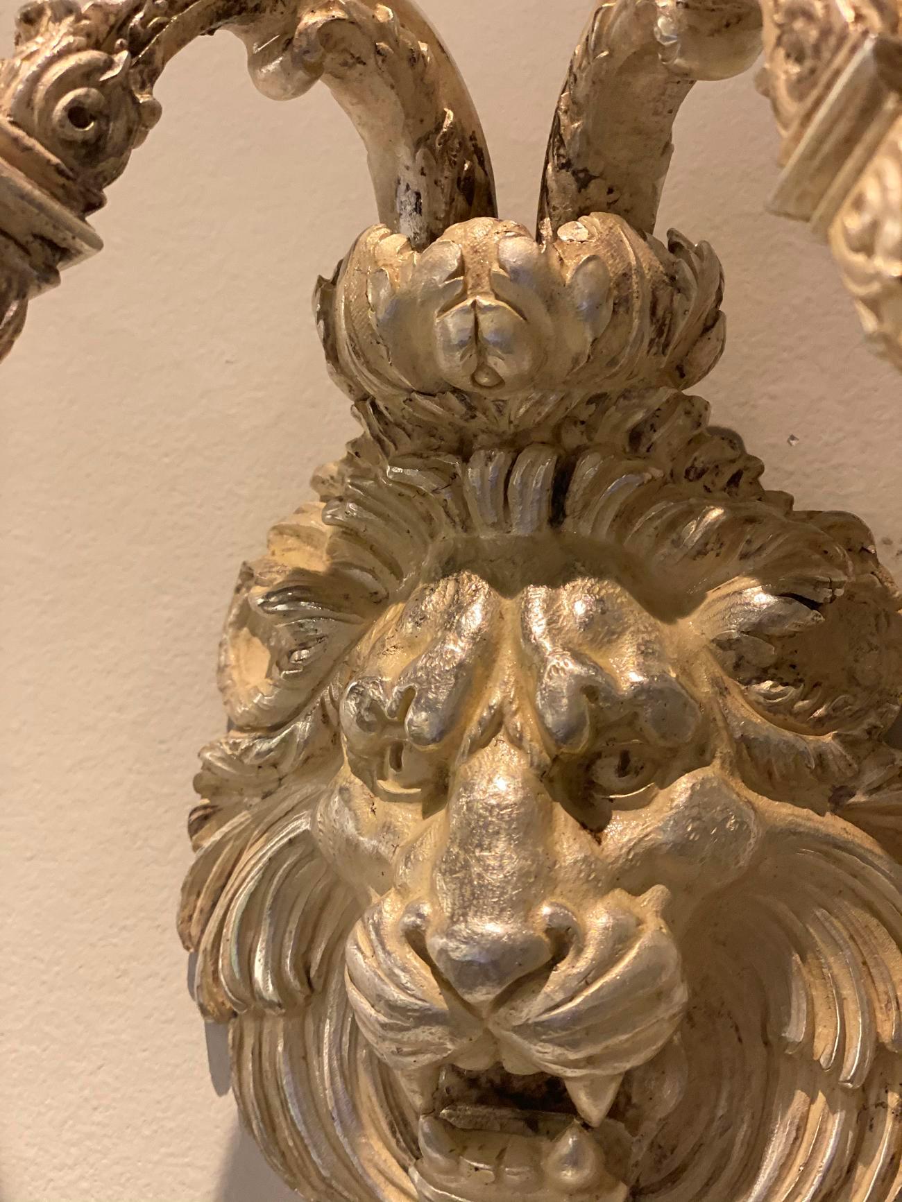 Pair of Caldwell Neoclassical Lion's Head Sconces, circa 1900s In Good Condition In New York, NY