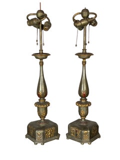 Pair of Caldwell Pewter and Bronze Table Lamps