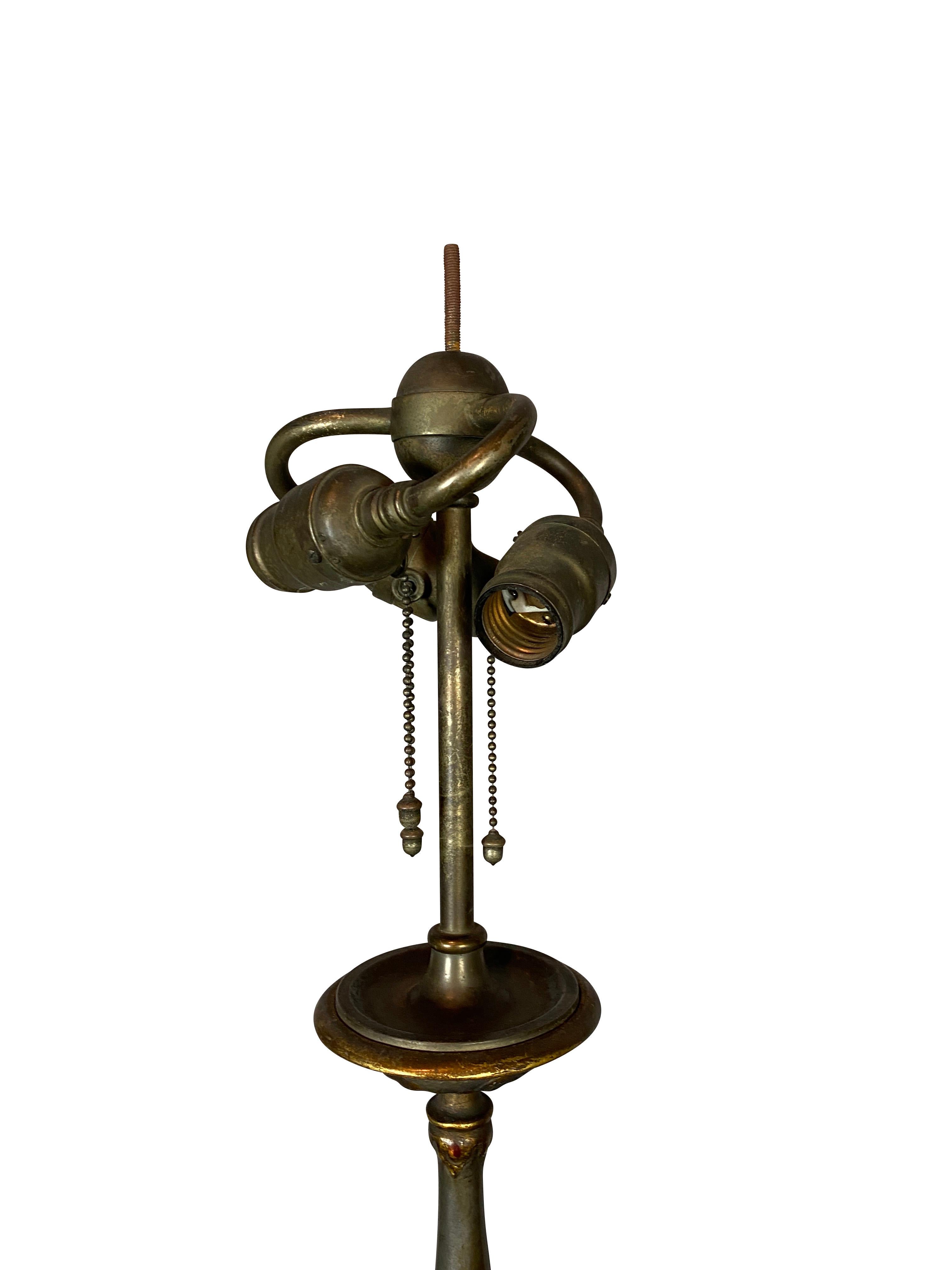 20th Century Pair of Caldwell Pewter and Bronze Table Lamps For Sale