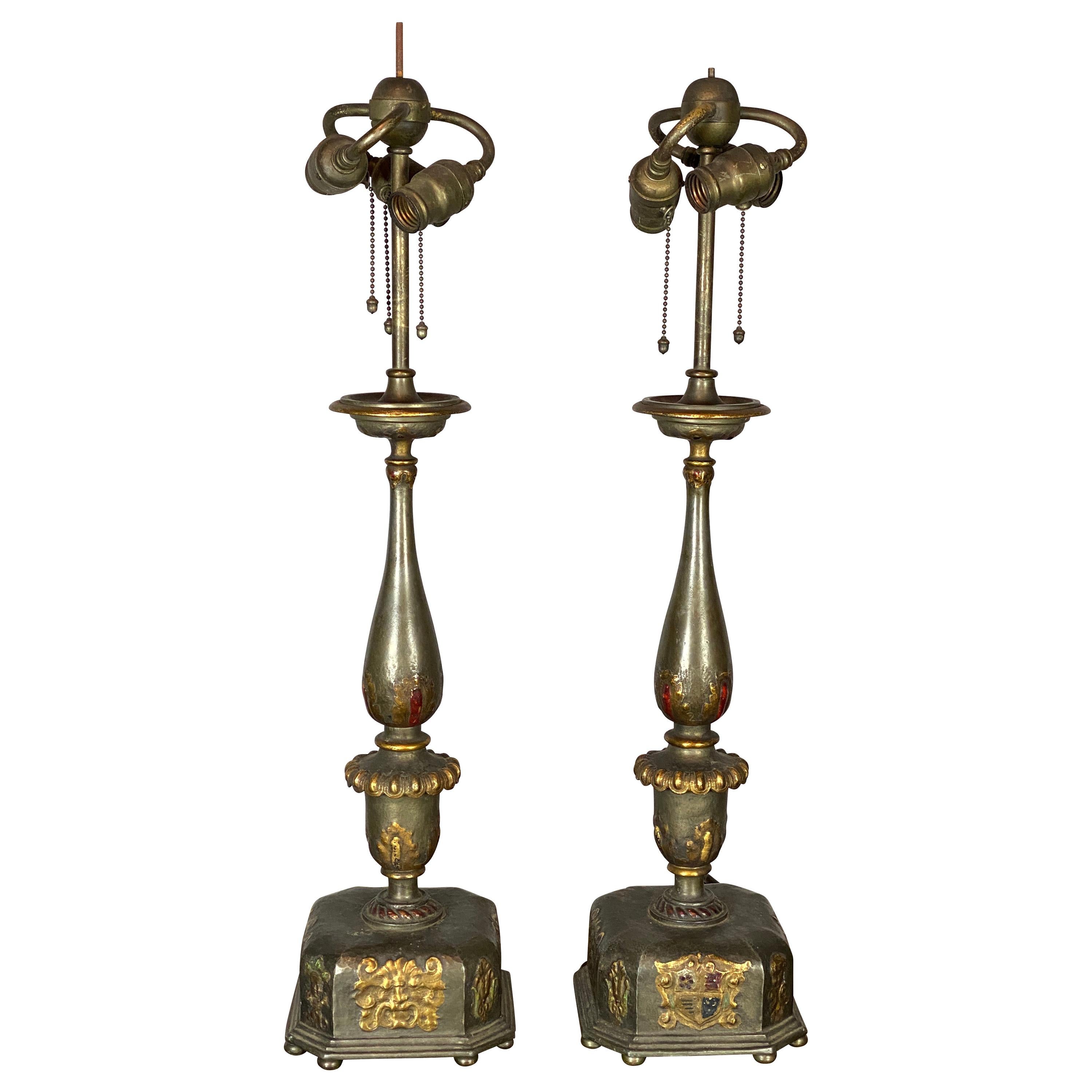 Pair of Caldwell Pewter and Bronze Table Lamps For Sale