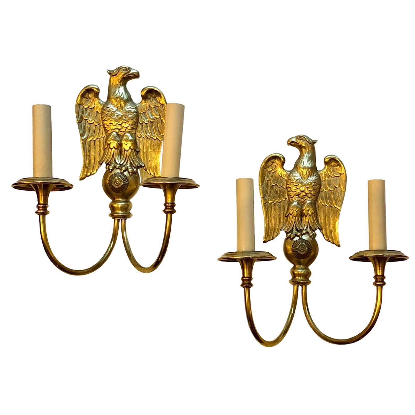 Pair of Eagle Motif Sconces For Sale