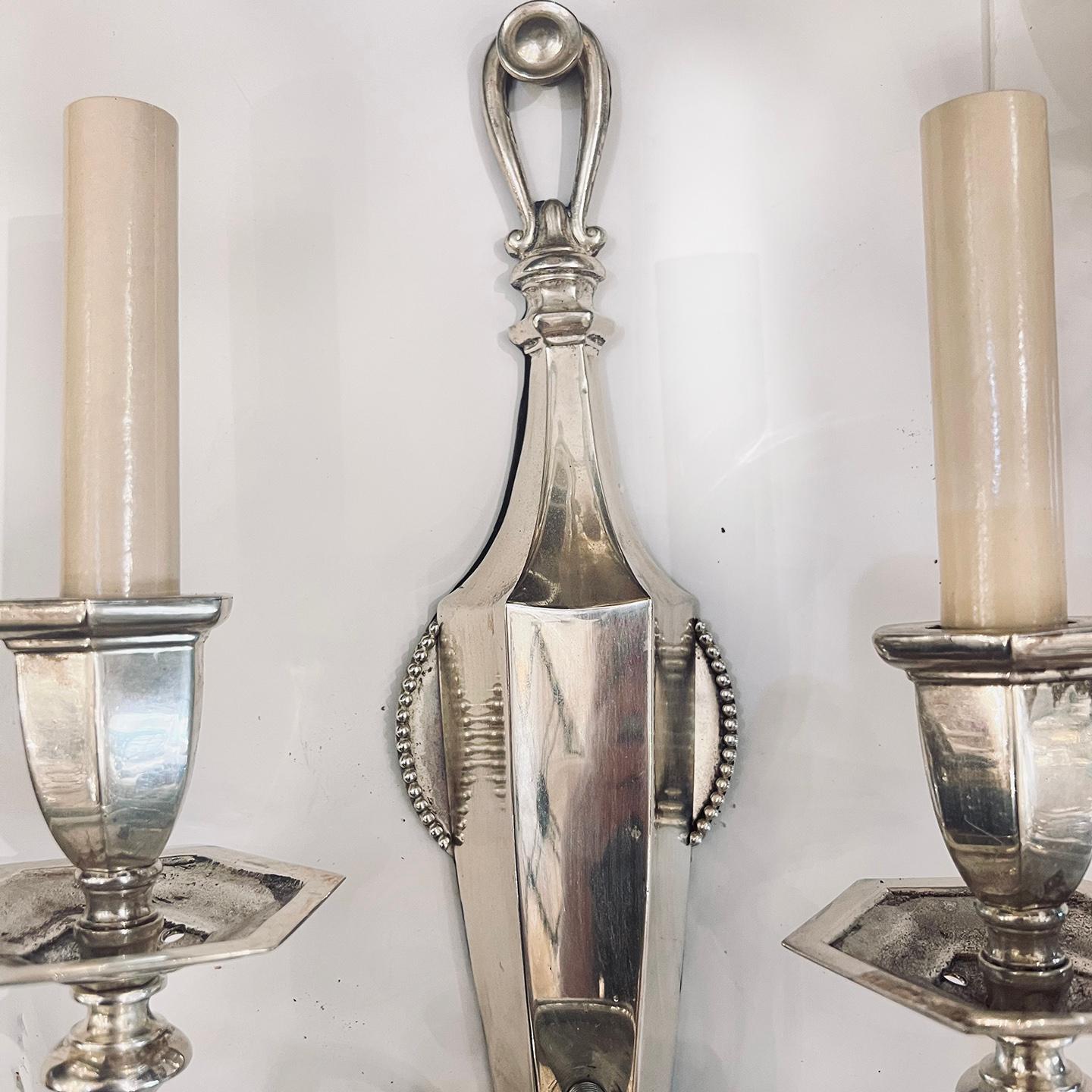 American Pair of Silver Plated Sconces For Sale