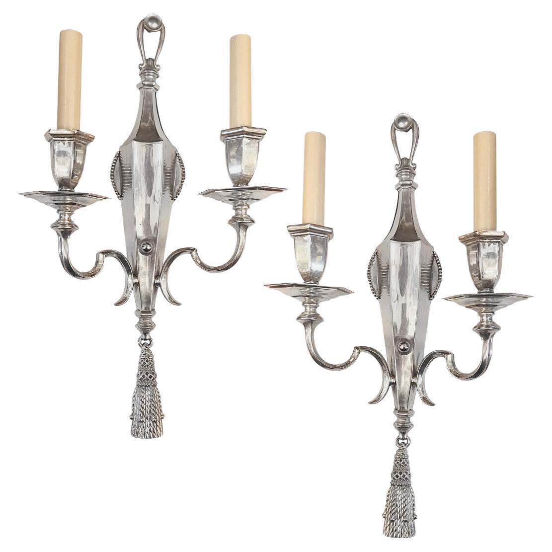 Pair of Silver Plated Sconces For Sale
