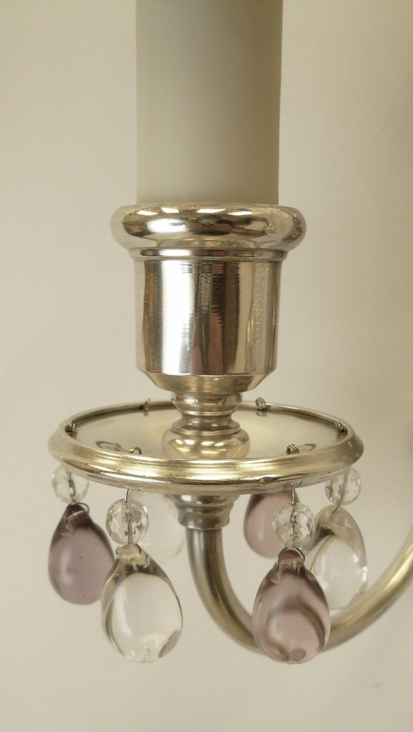 Silvered Pair of Caldwell Silver Plated Two Light Neoclassical Style Sconces For Sale