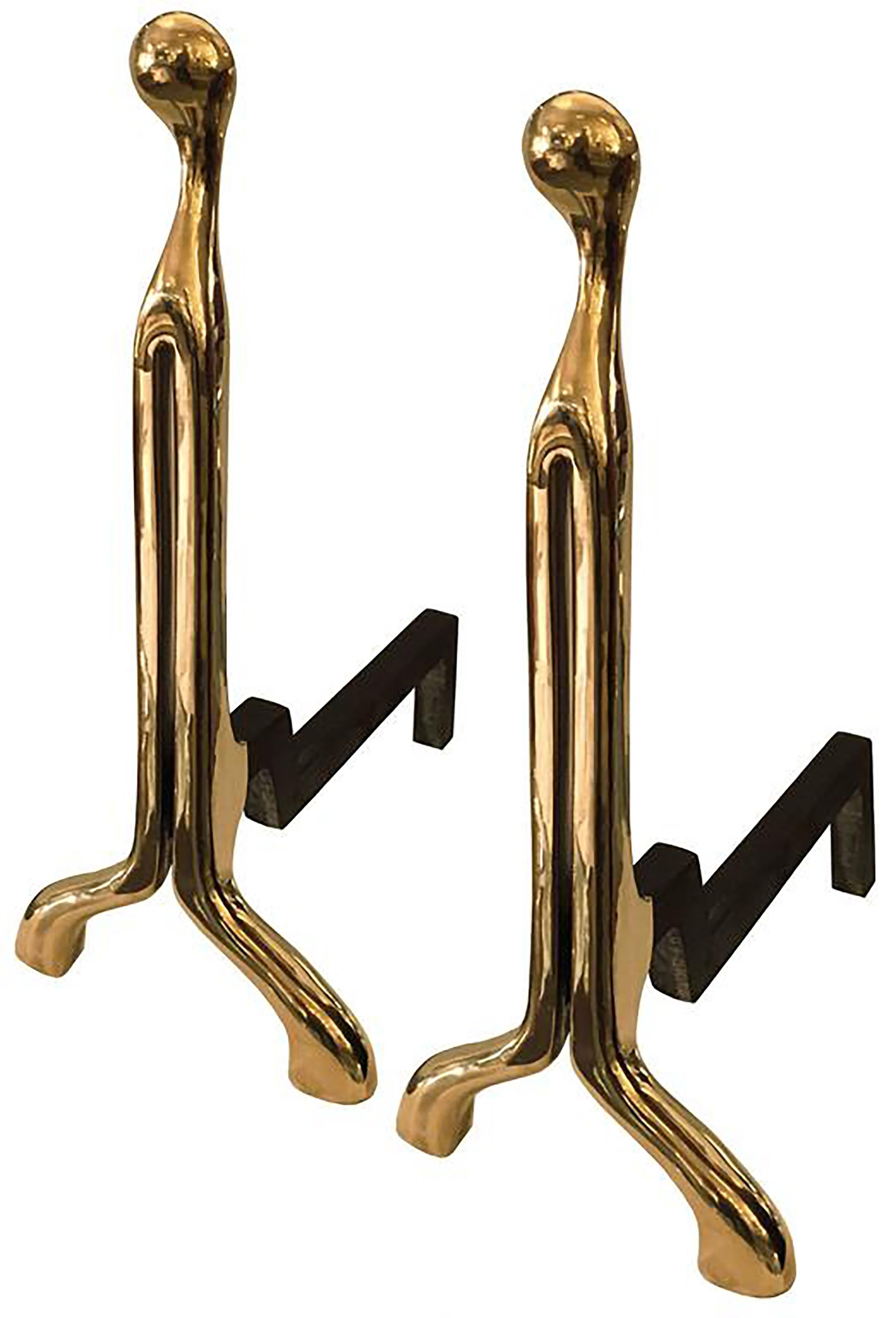 Pair of Caliber Cast Bronze Andirons by Nancy Ruben for Craig Van Den Brulle In Excellent Condition For Sale In New York, NY