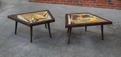 Pair of California Artist Carol Bernard Abstract Mosaic Coffee / Side Tables