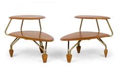 Pair of California Design Walnut & Brass Two Tier Step End / Side Tables
