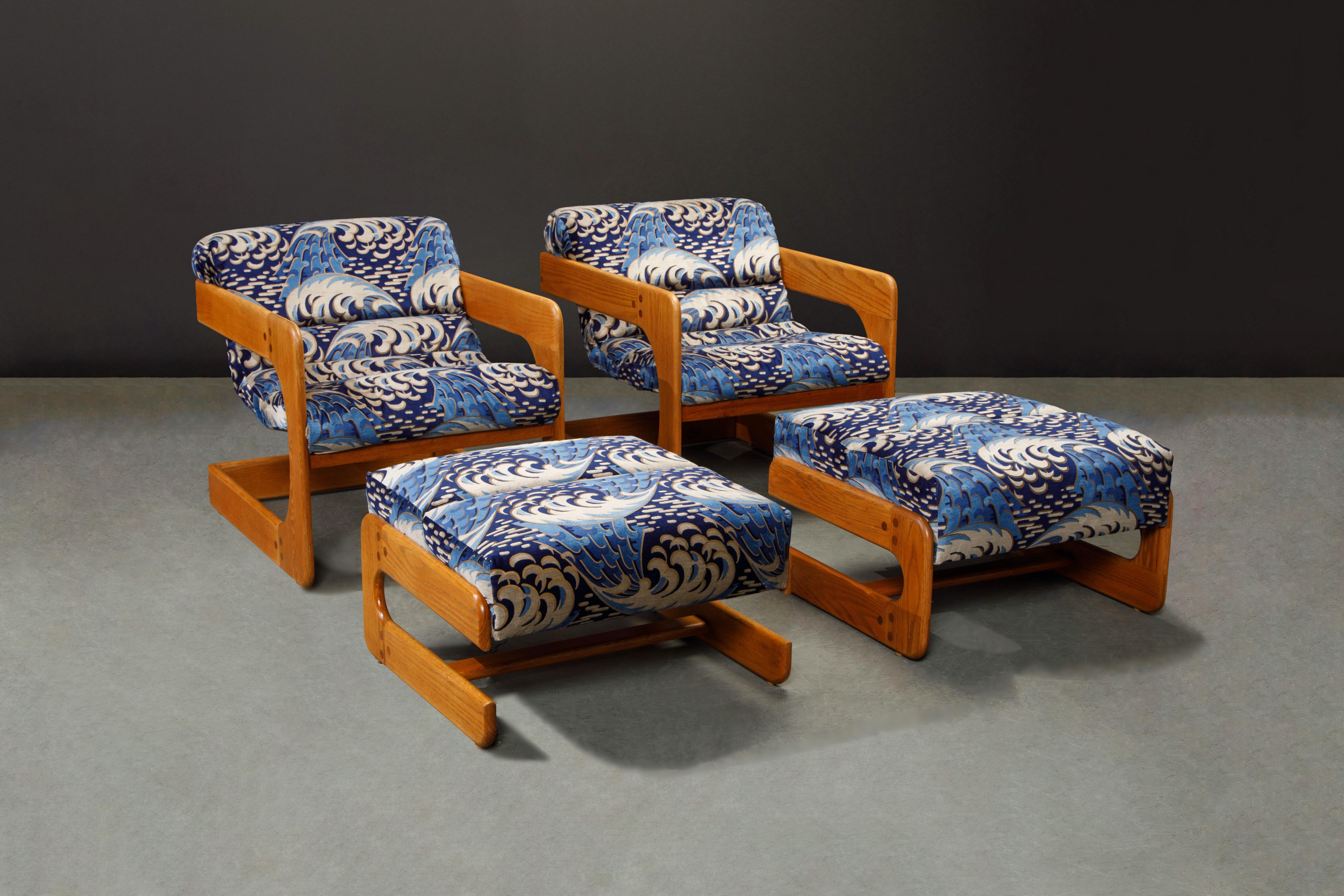 Pair of California Modern Lou Hodges Lounge Chairs and Ottomans, 1979, Signed For Sale 14
