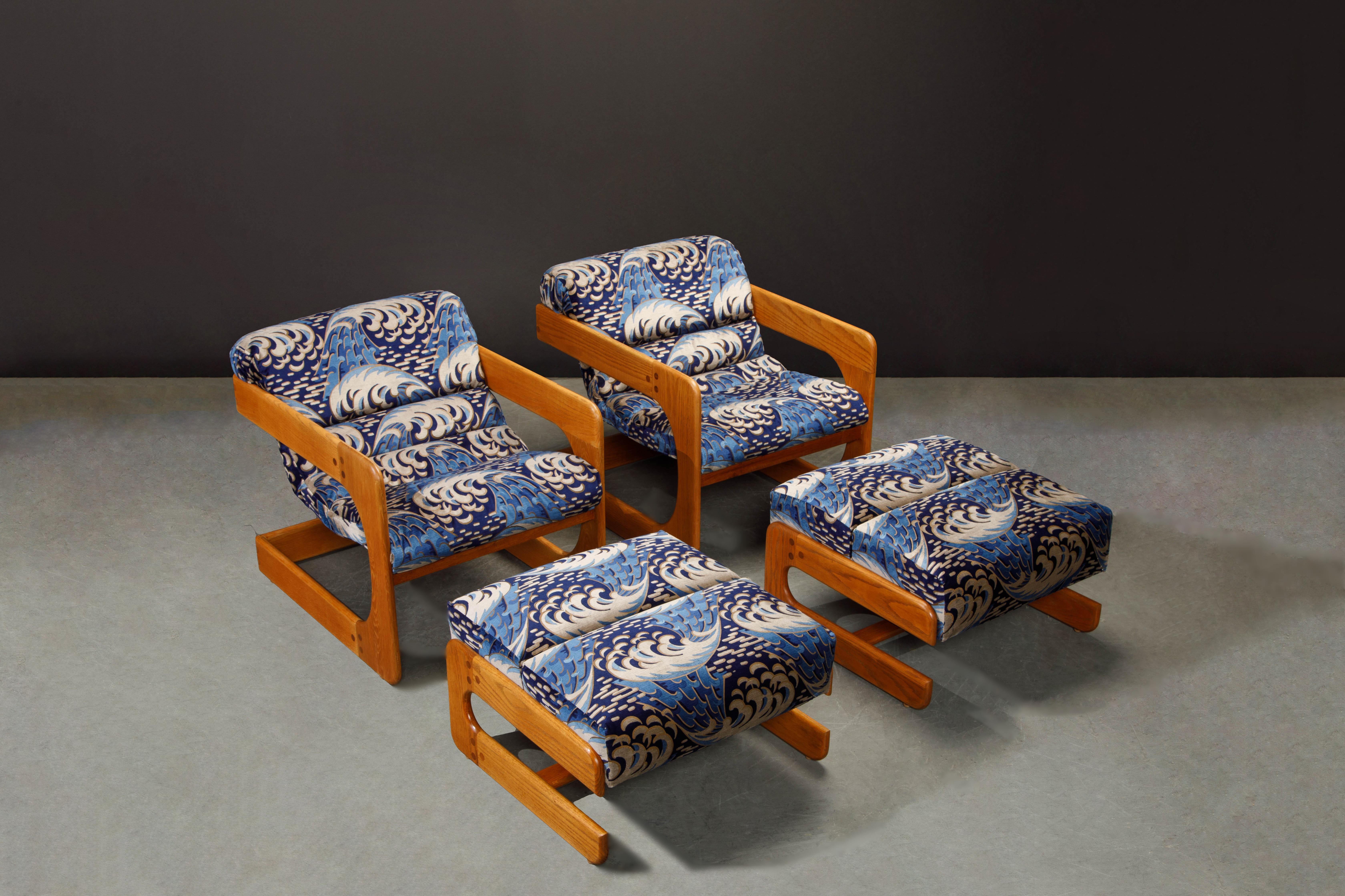 American Pair of California Modern Lou Hodges Lounge Chairs and Ottomans, 1979, Signed For Sale