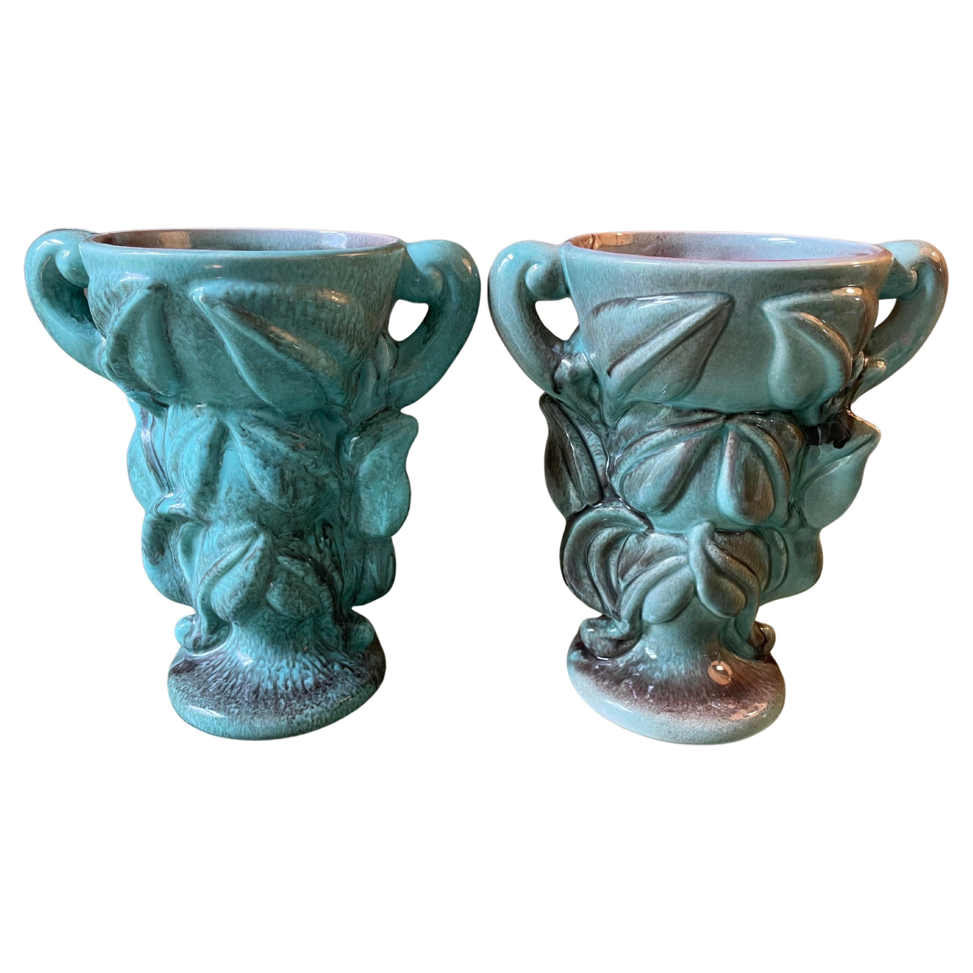 Pair of California Pottery Mid-Century Modern Vases by Gonder For Sale