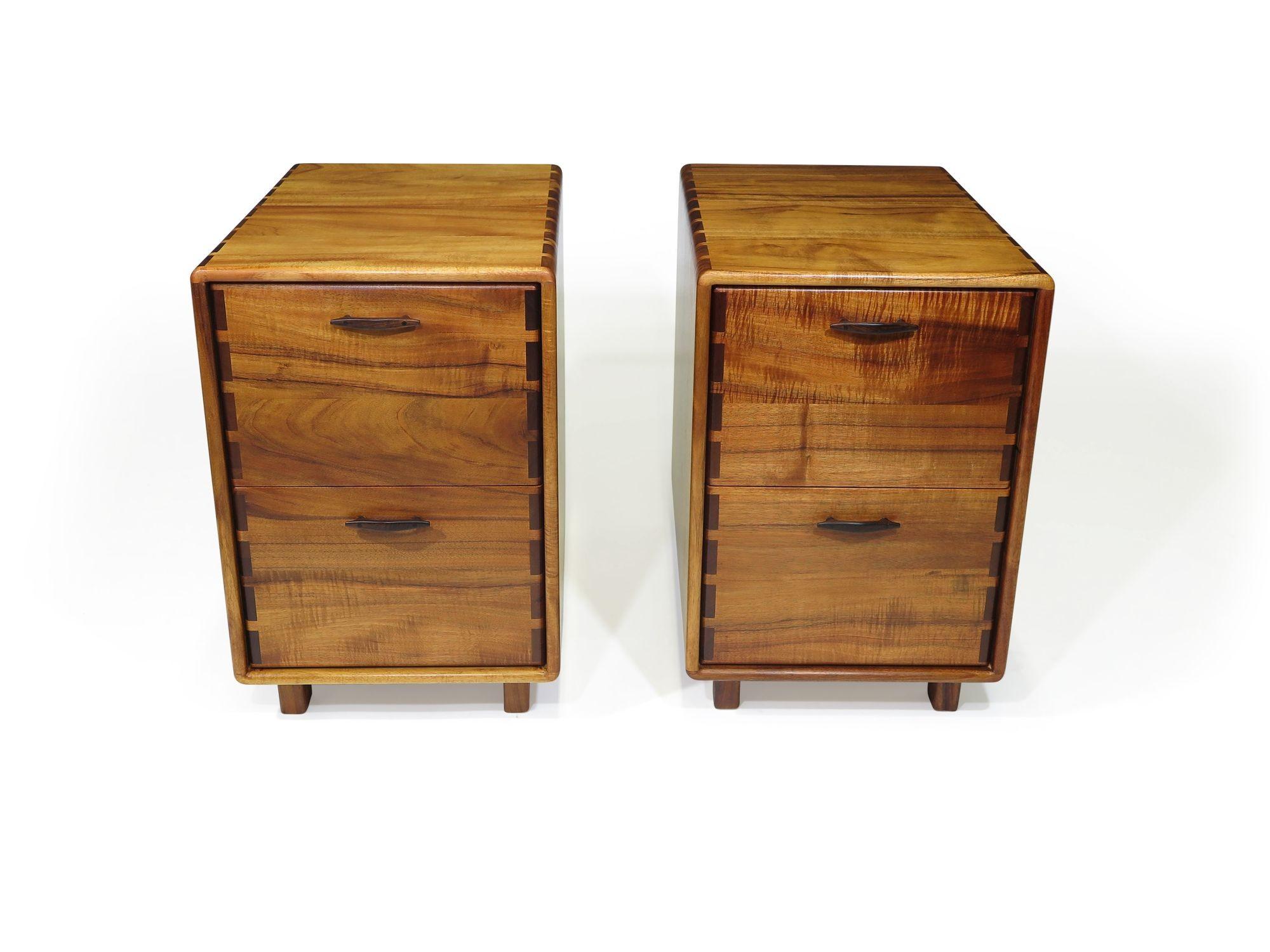 Mid-Century Modern Pair of California Studio Craft Koa Filing Cabinets For Sale