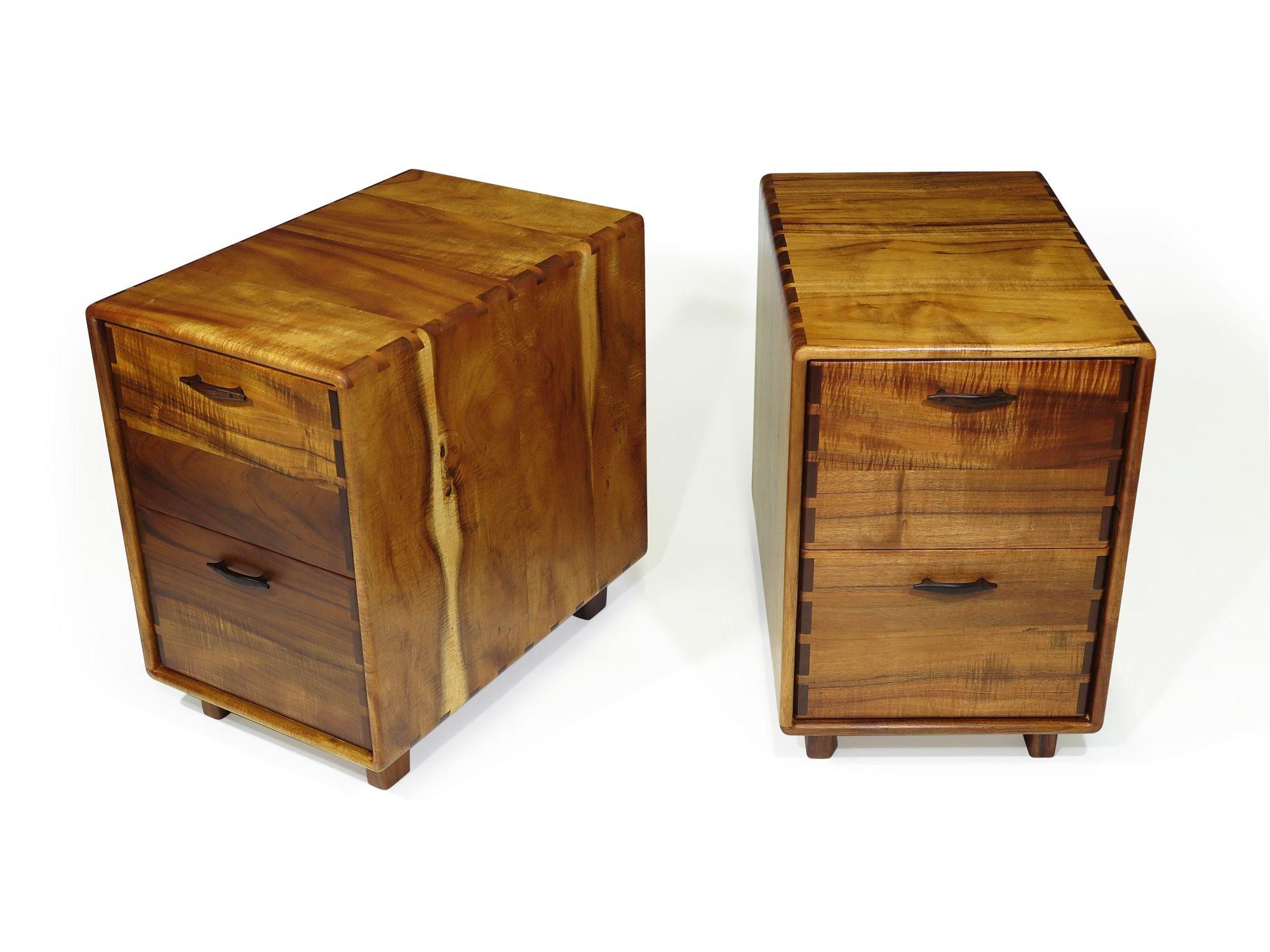 Oiled Pair of California Studio Craft Koa Filing Cabinets For Sale