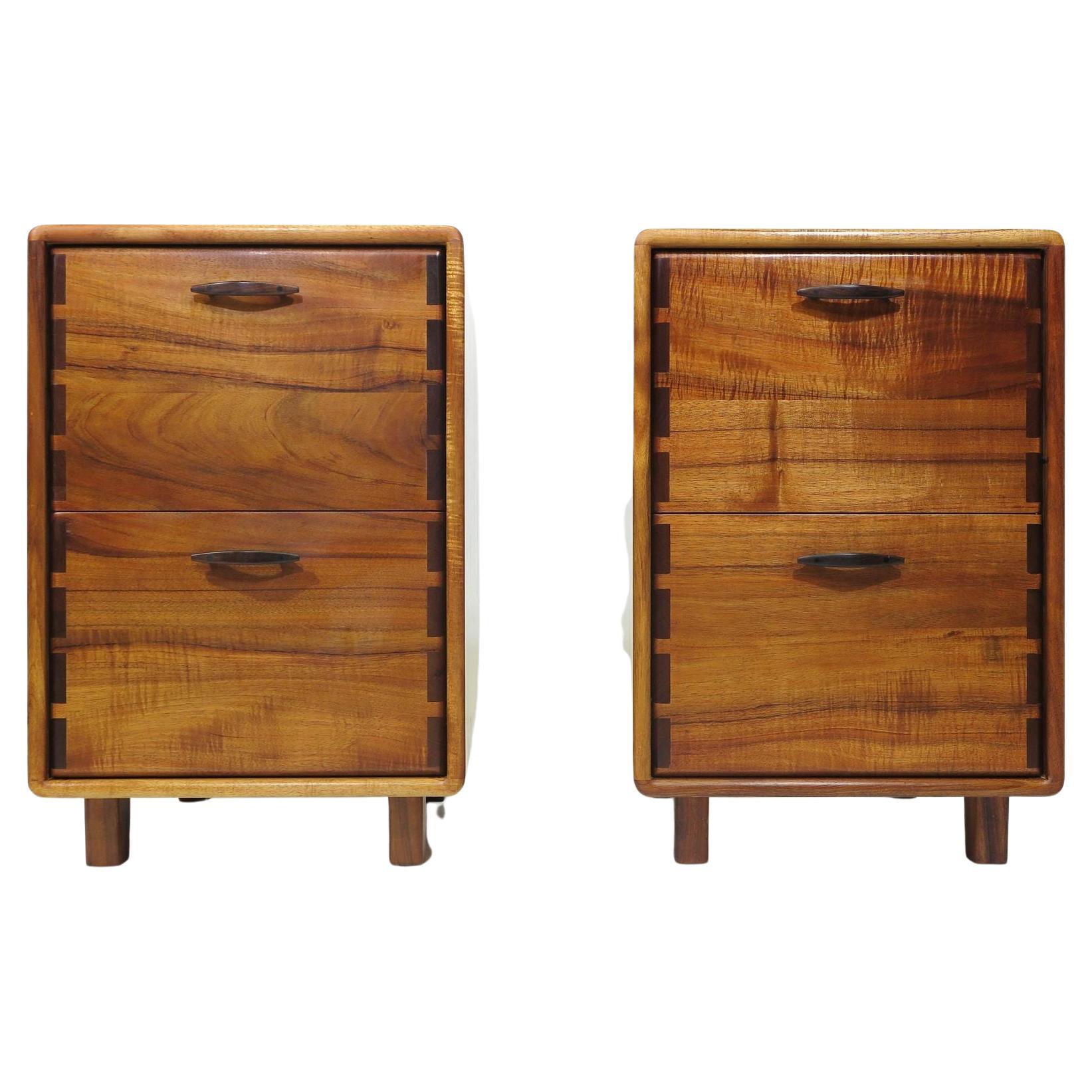 Pair of California Studio Craft Koa Filing Cabinets For Sale