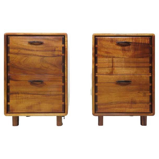 Pair of California Studio Craft Koa Filing Cabinets For Sale at 1stDibs