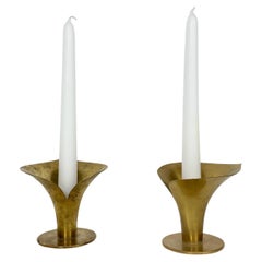 Vintage Pair of Calla Lily Candle Holders Carl Einar Borgström Brass Ystad Metall Sweden
