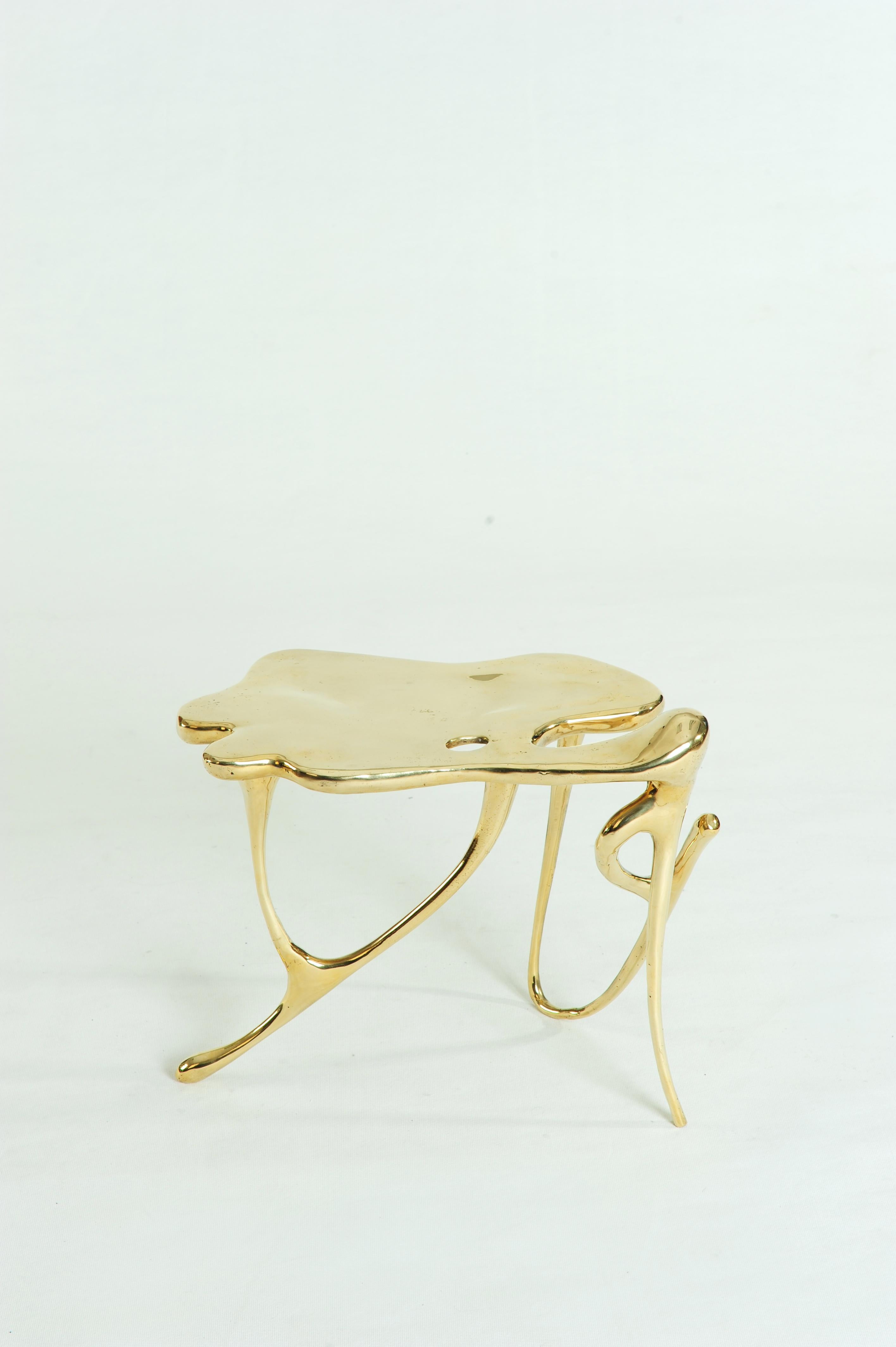 Pair of Calligraphic Sculpted Brass Side Tables by Misaya 4