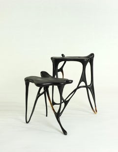 Pair of Calligraphic Sculpted Brass Side Tables by Misaya