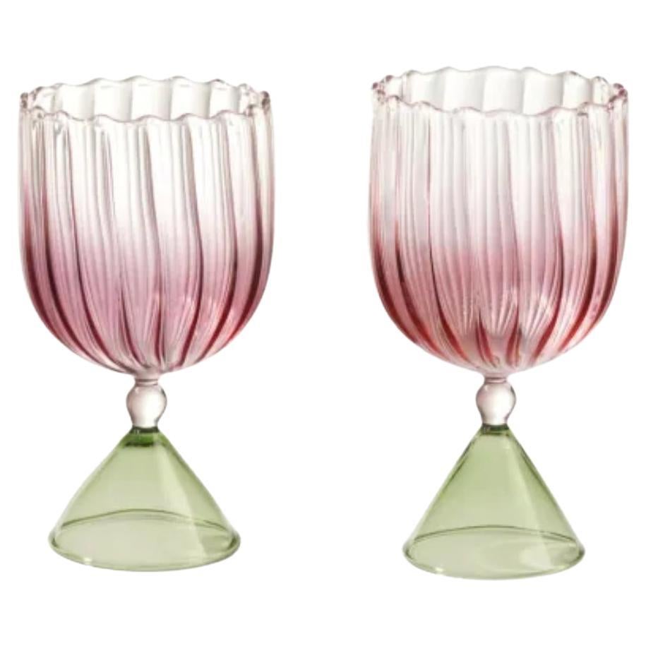 Pair of calypso wine glasses by Serena Confalonieri
Dimensions: D 8 cm x H 12 cm
Materials: handmade stained-glass
Glass colors: transparent, pink, green

Serena Confalonieri (1980) is an independent designer and art director based in Milano.