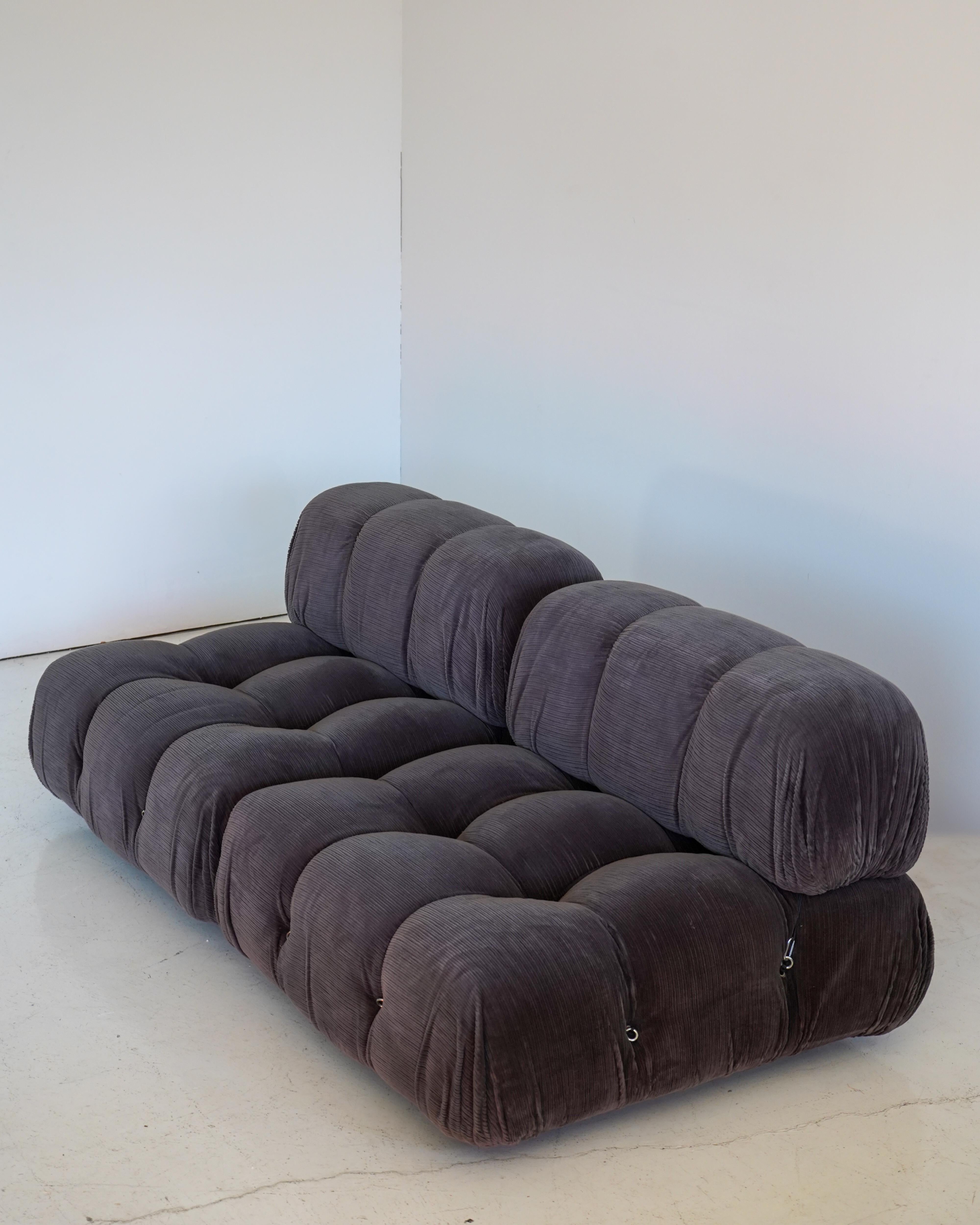Pair of authentic Camaleonda Lounge Chairs by Mario Bellini for B&B Italia in near-impeccable dark gray corduroy velvet. Rarely will you find a vintage set in this condition.

Born in Milan in 1935, Mario Bellini is an internationally acclaimed