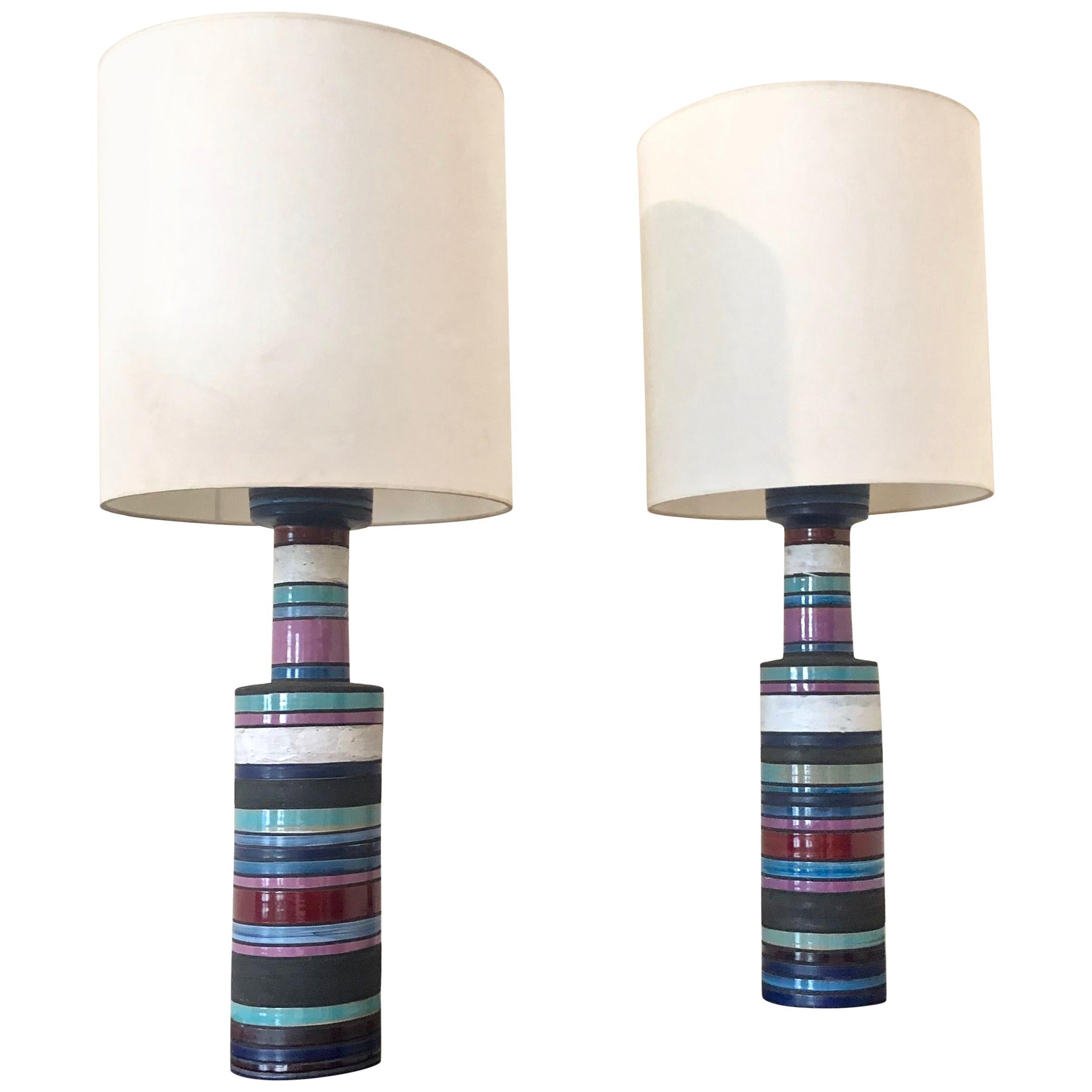Pair of "Cambogia" Table Lamps by Aldo Londi for Bitossi, Raymor, Italy, 1950s