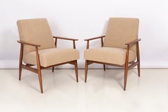Pair of Camel Bouclé Dante Armchairs, H. Lis, 1960s