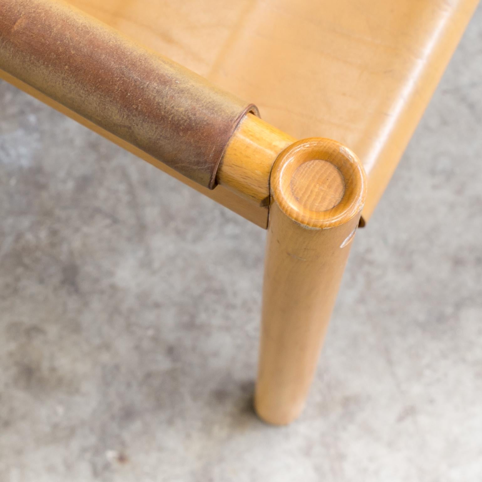 Pair of Camel Brown Leather and wood Dining Chair for Ibisco Sedie set/2, 1970s For Sale 9