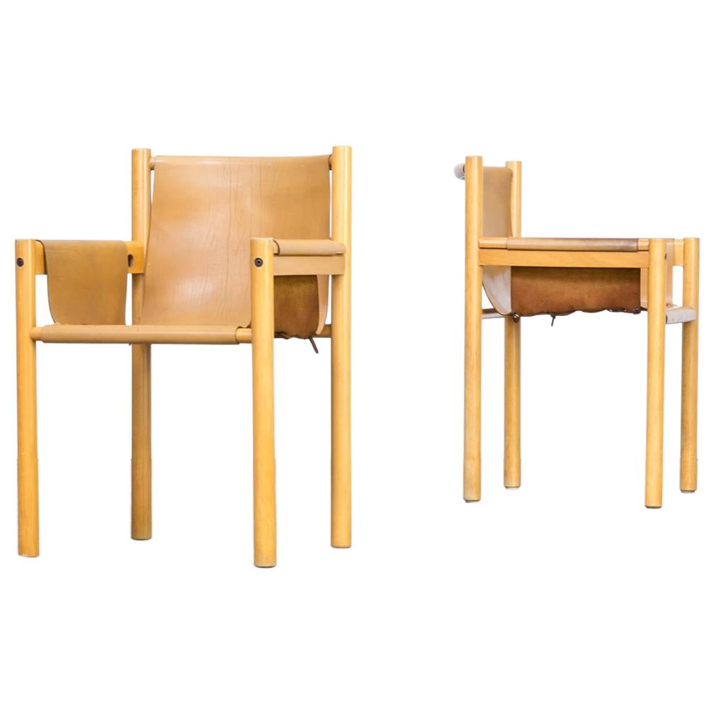 Pair of Camel Brown Leather and wood Dining Chair for Ibisco Sedie set/2, 1970s For Sale