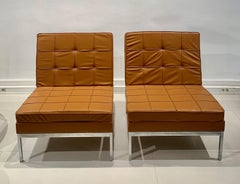 Pair of Camel Leather Armchairs by Florence Knoll for Knoll