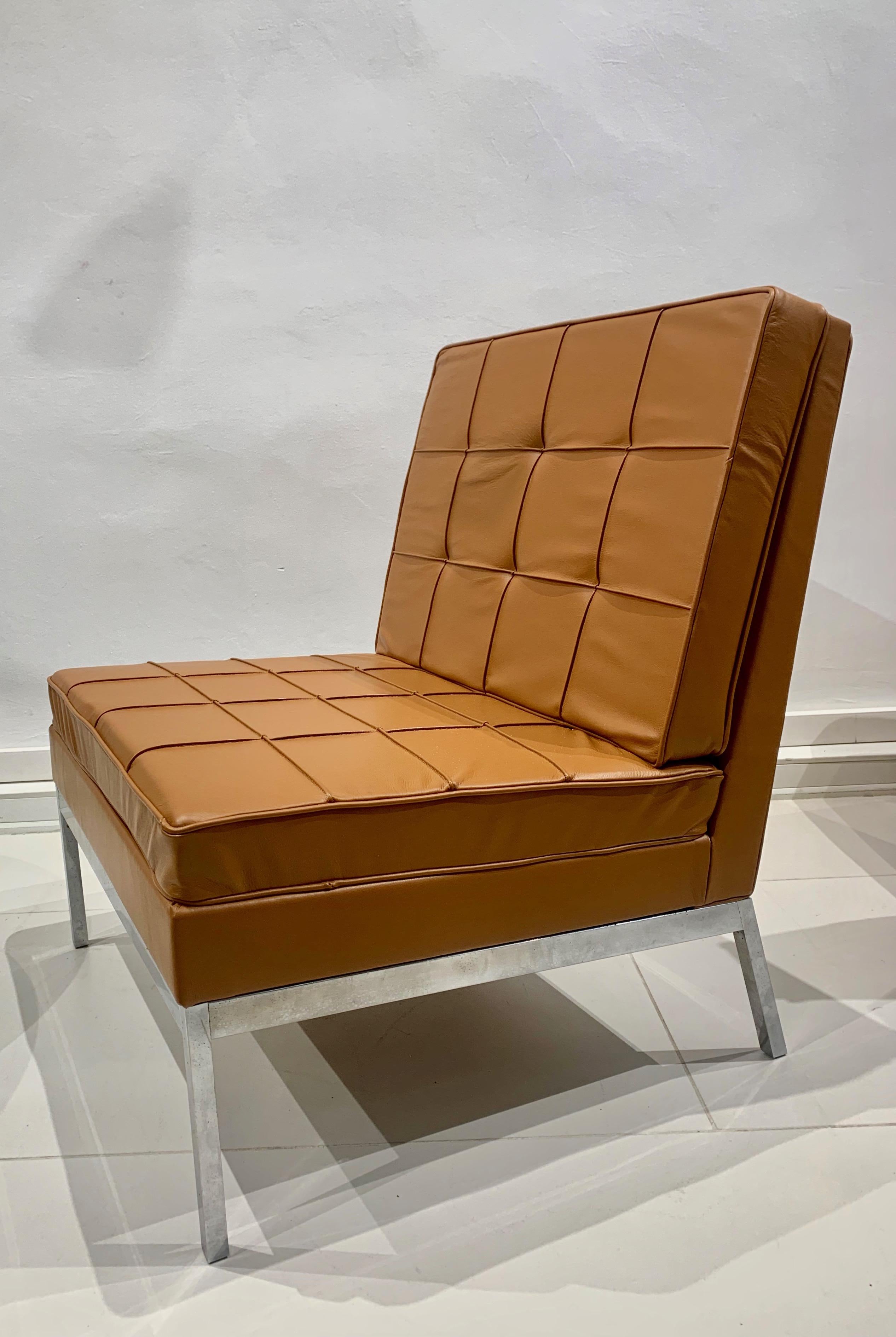American Pair of Camel Leather Armchairs by Florence Knoll for Knoll For Sale