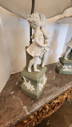 Pair of Cameo Jasperware-Style Porcelain Lamps