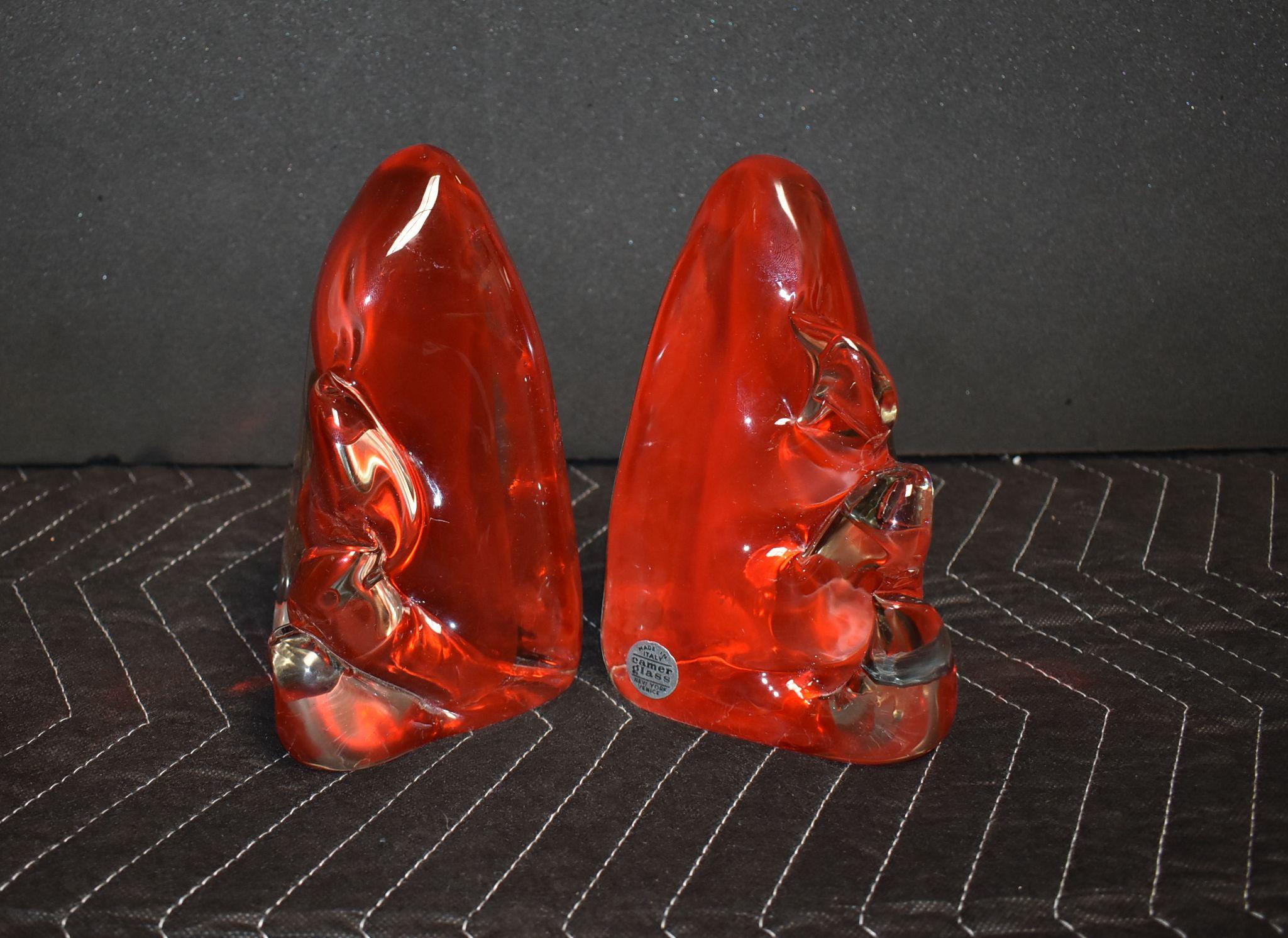 Mid-Century Modern Pair of Camer Murano Glass Bookends For Sale