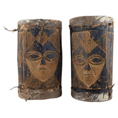 Pair of Cameroonian Grassfields Hand-Carved Wood and Hide Drums