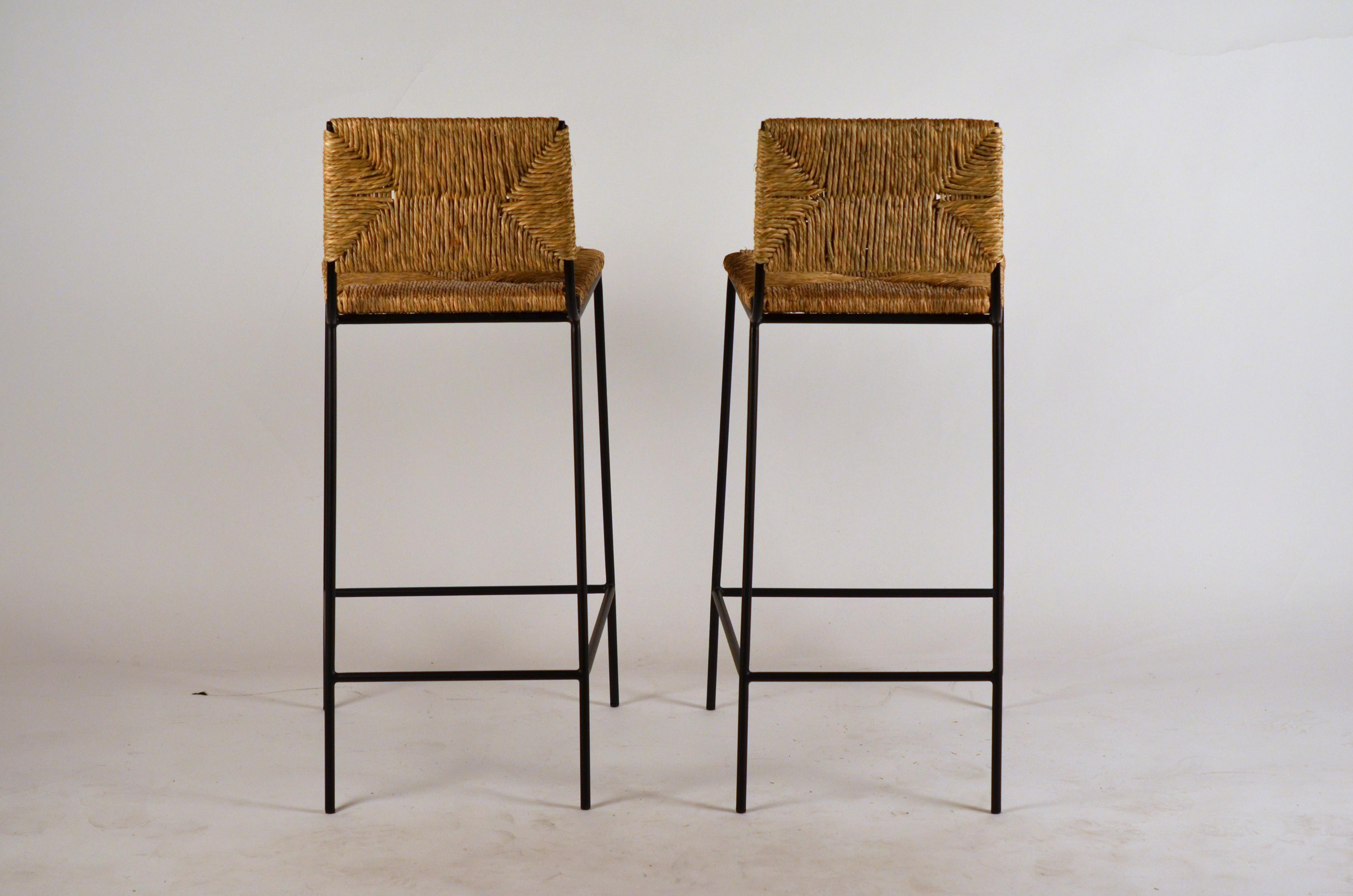 Organic Modern Pair of 'Campagne' Counter Height Stools by Design Frères For Sale