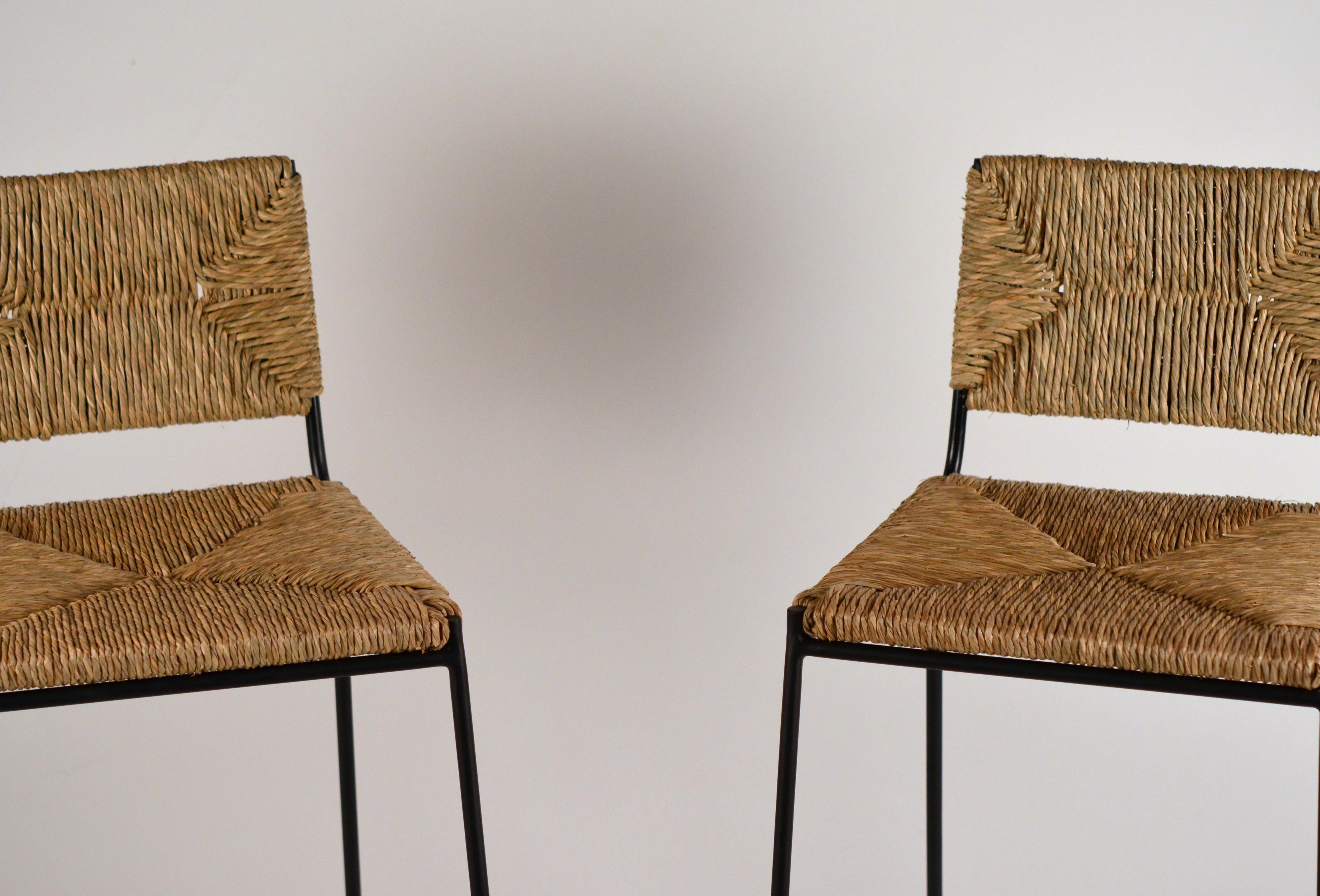 Organic Modern Pair of 'Campagne' Counter Height Stools by Design Frères For Sale