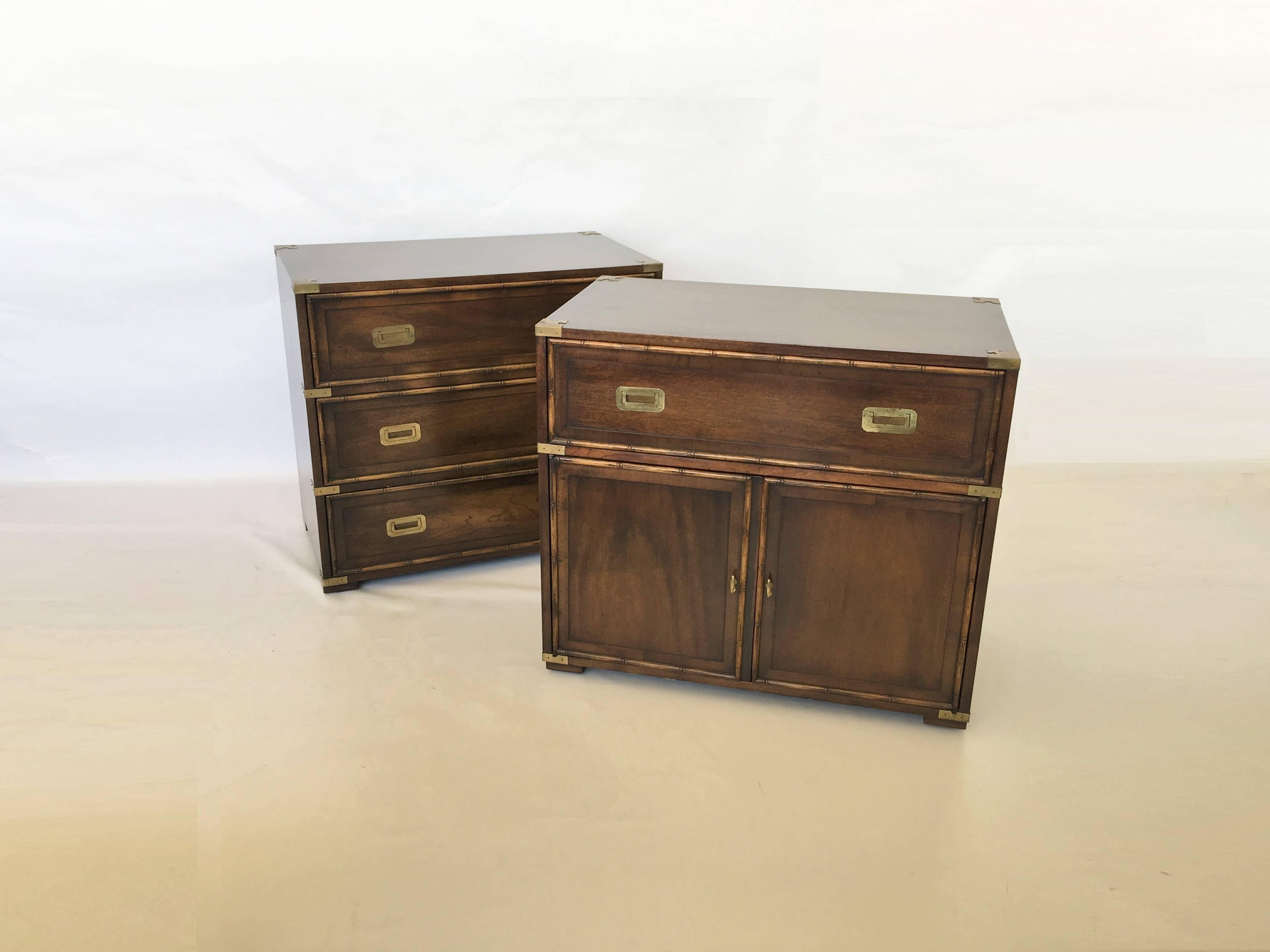 Hollywood Regency Pair of Campaign Dressers by Hekman Furniture For Sale