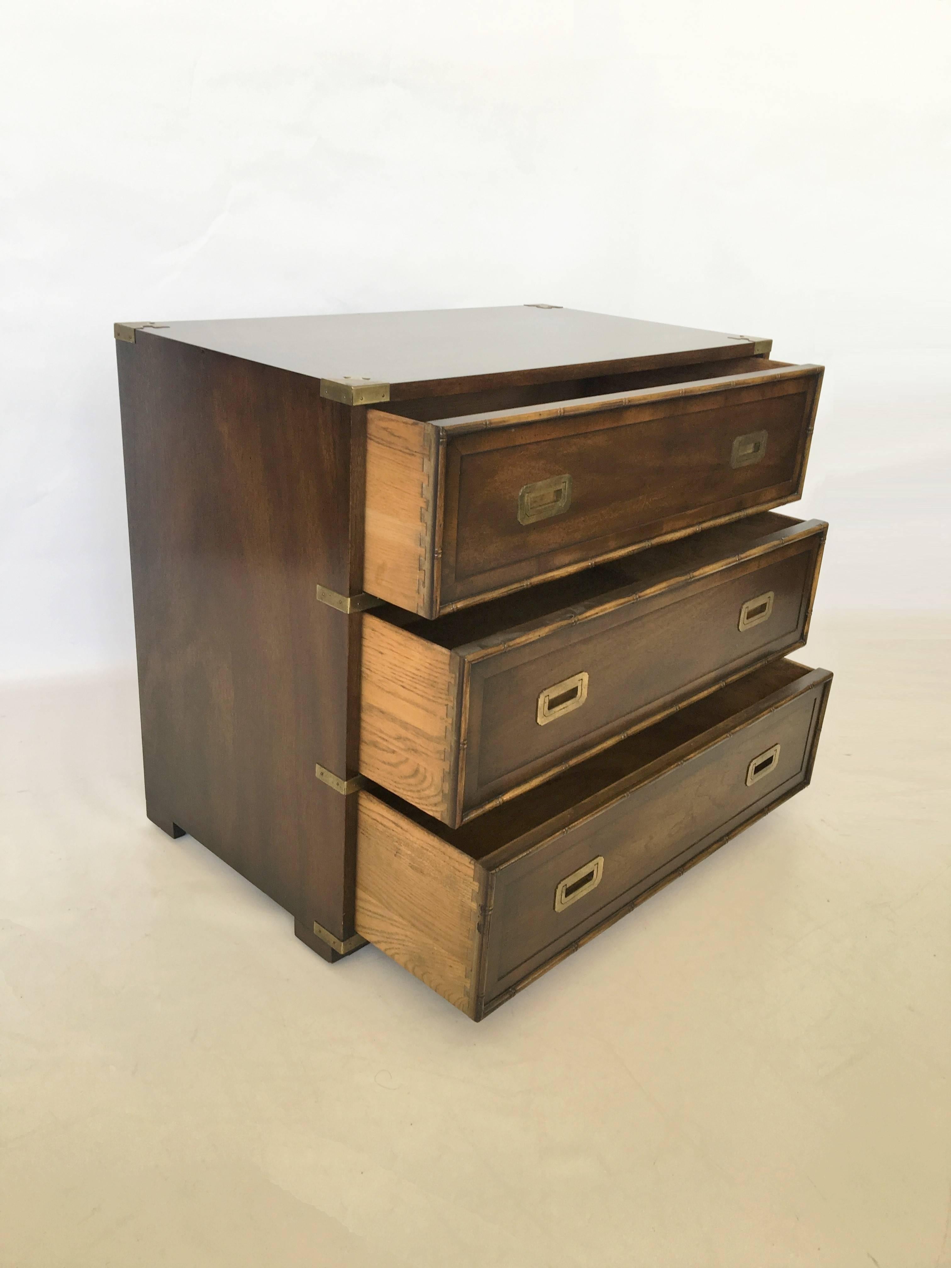 Brass Pair of Campaign Dressers by Hekman Furniture For Sale