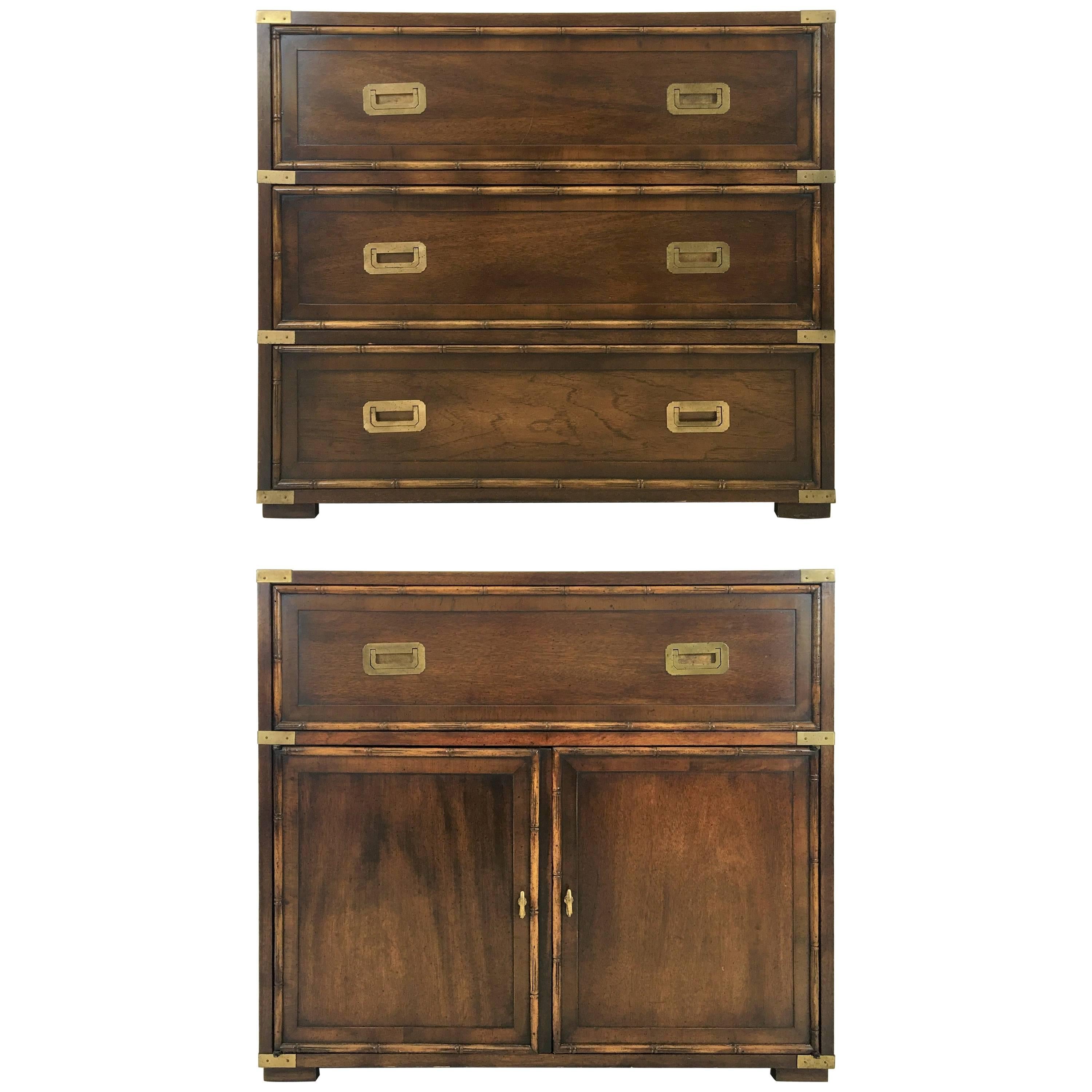 Pair of Campaign Dressers by Hekman Furniture For Sale