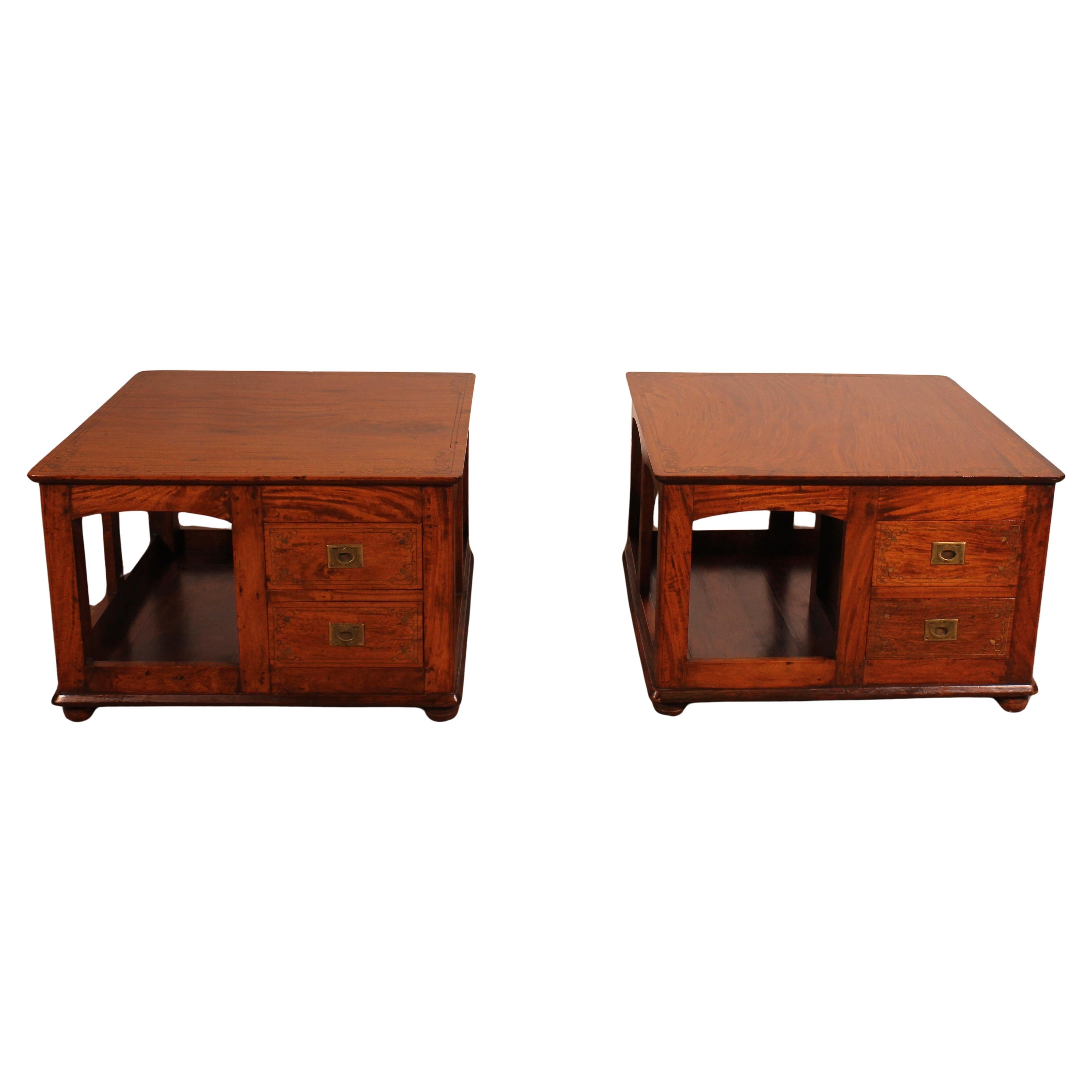 Pair Of Campaign End Tables Or Bedside Tables - England