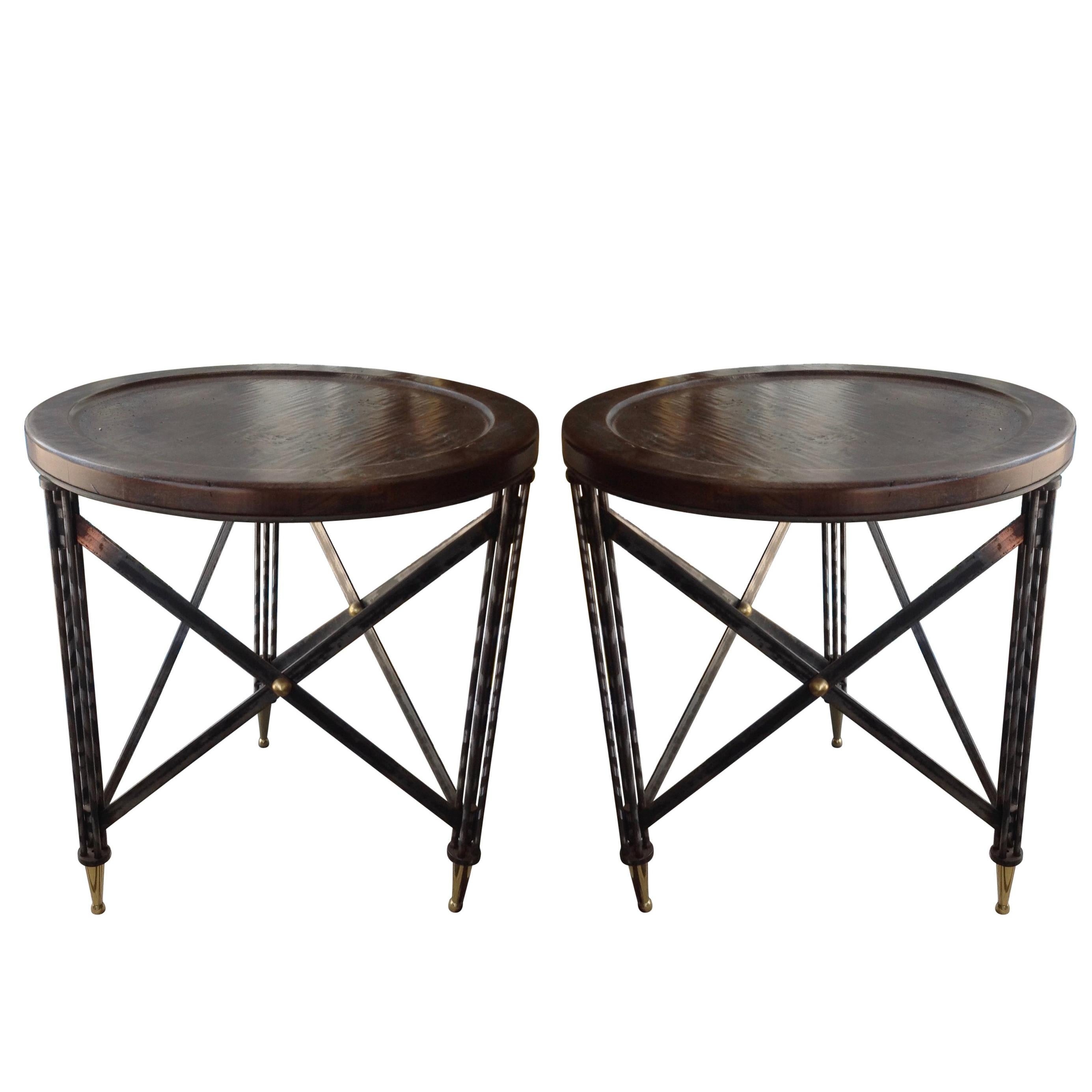  Pair of  "Campaign" Inspired Midcentury End Tables
