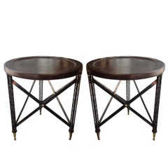 Pair of  "Campaign" Inspired Midcentury End Tables