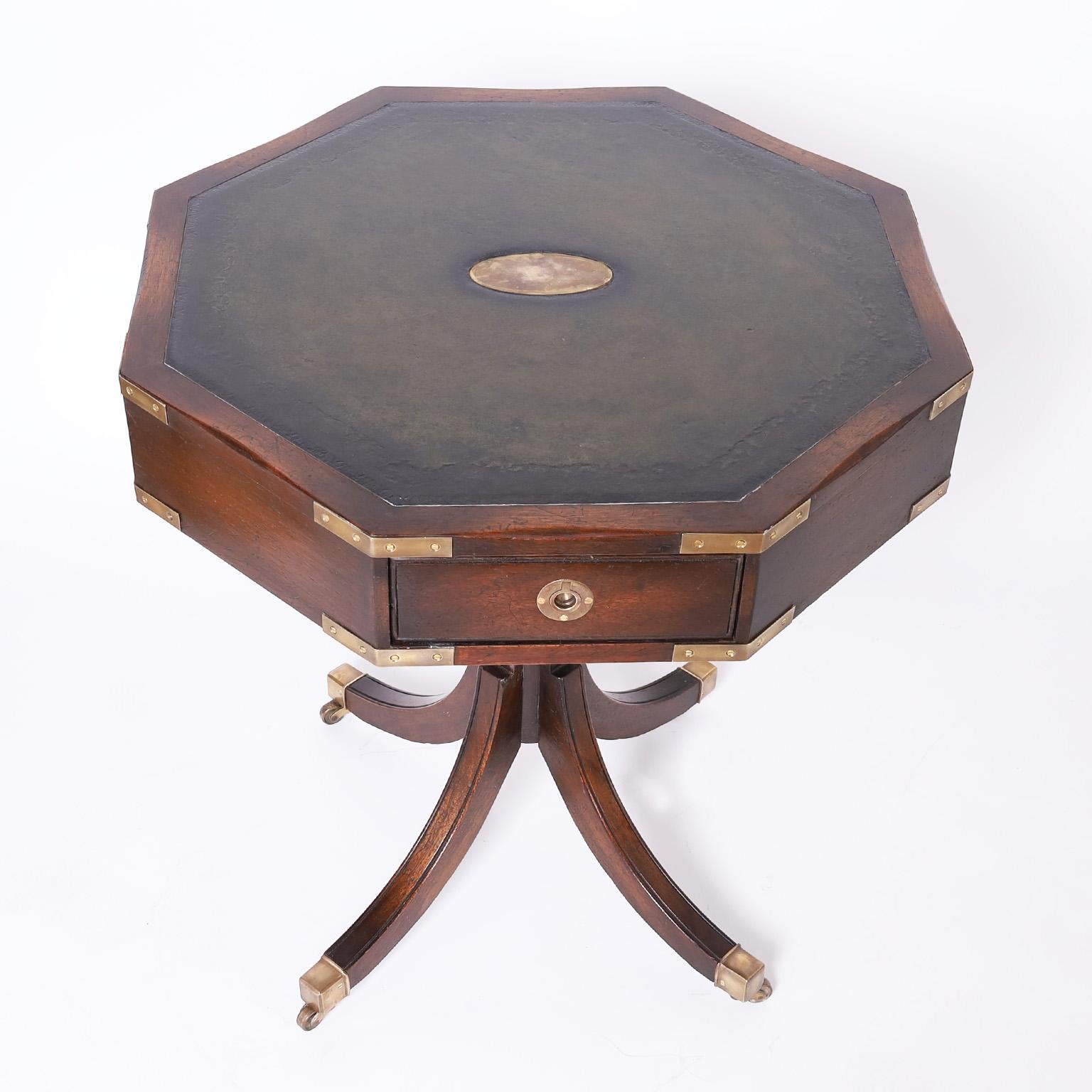 English Pair of Campaign Leather Top Tables or Stands For Sale