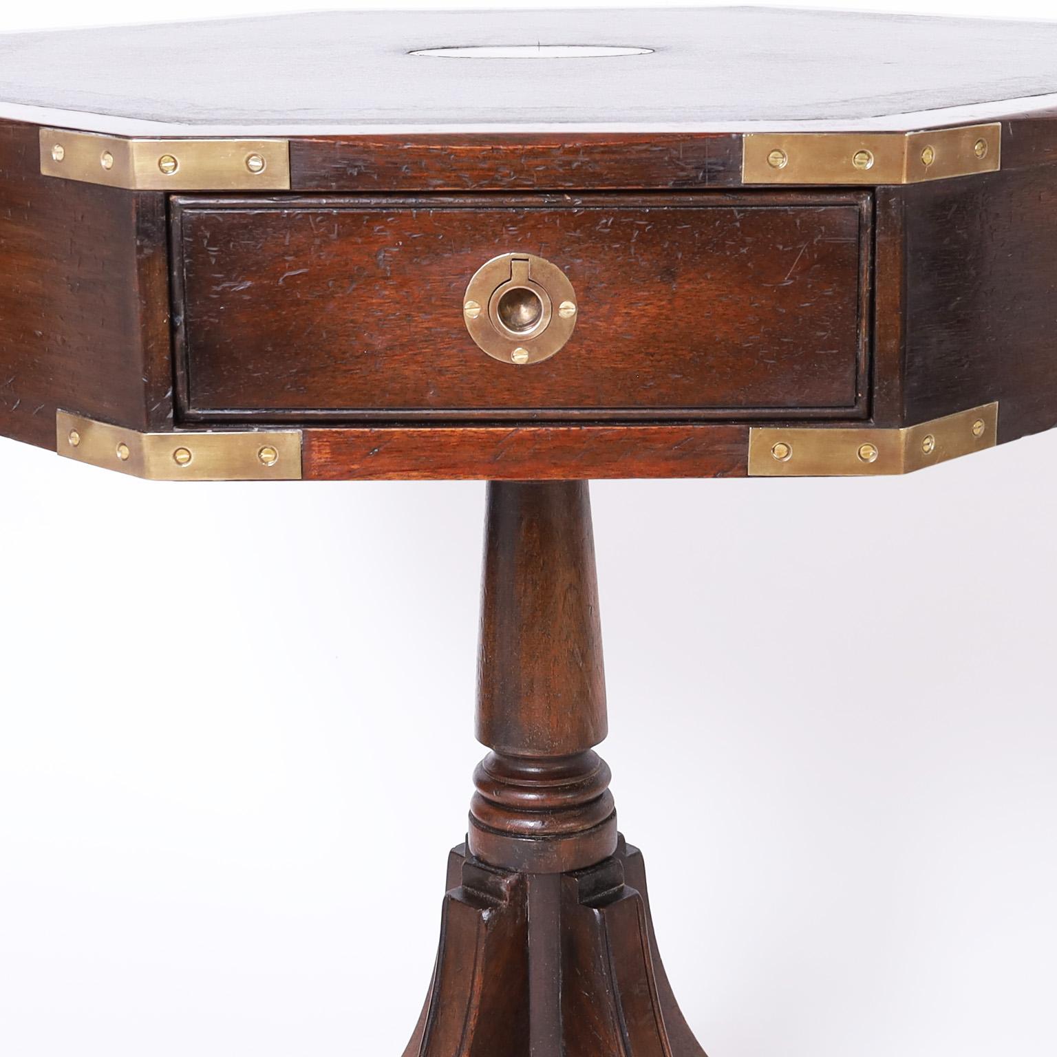 Pair of Campaign Leather Top Tables or Stands In Good Condition For Sale In Palm Beach, FL