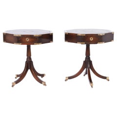 Pair of Campaign Leather Top Tables or Stands