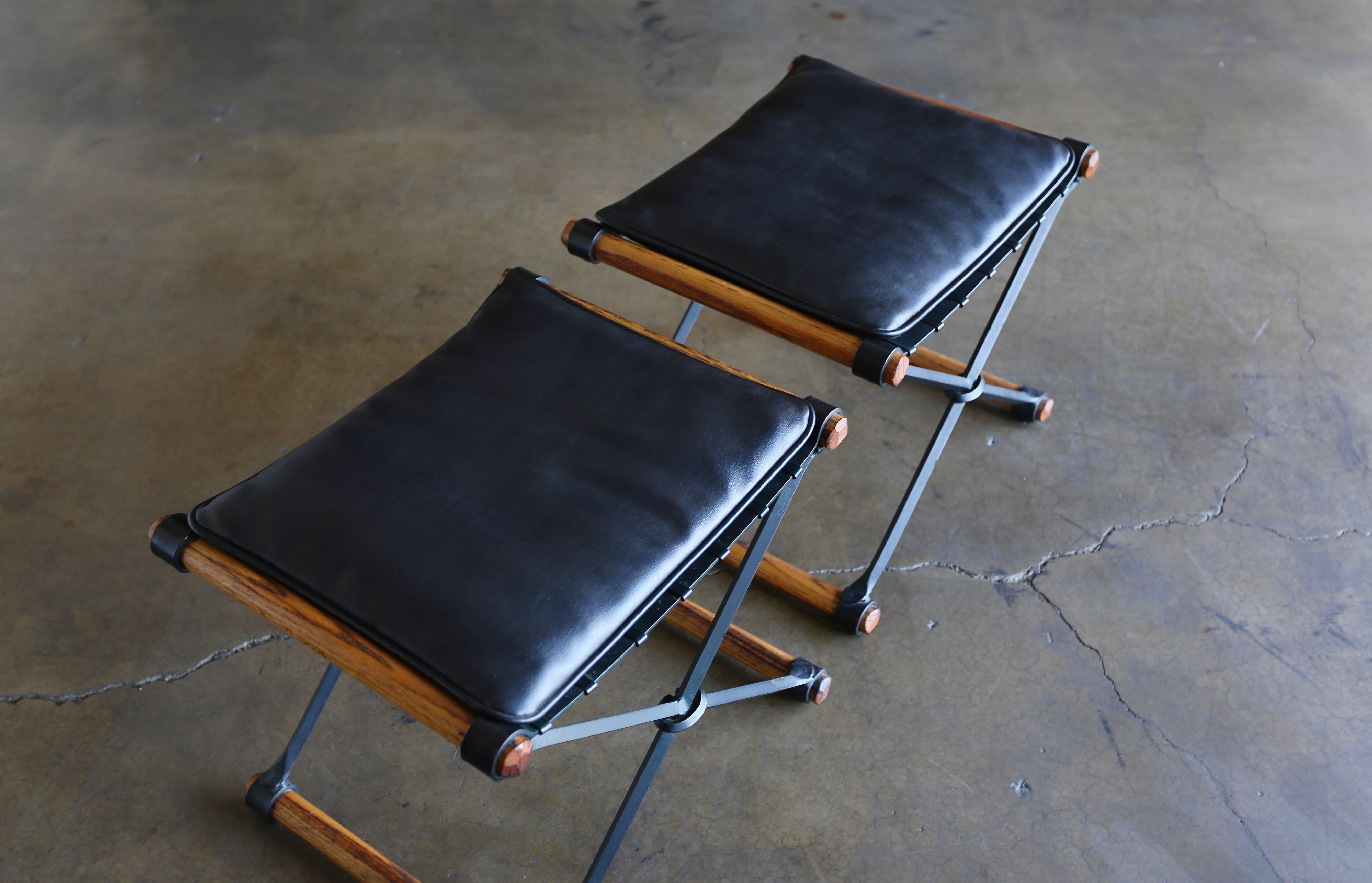 Pair of Campaign Stools by Cleo Baldon for Terra In Good Condition In Costa Mesa, CA