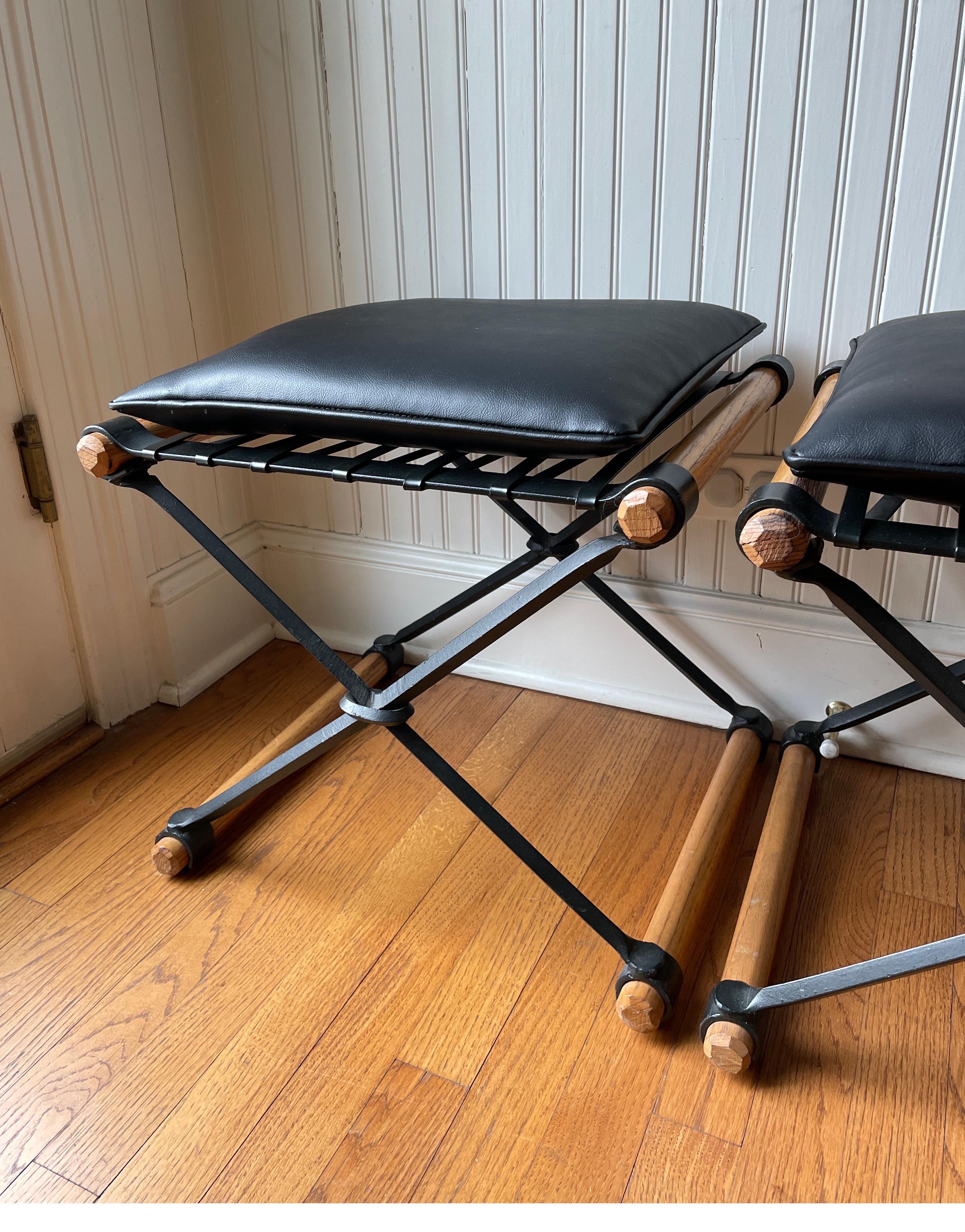 Pair of Campaign Stools by Cleo Baldon for Terra Furniture In Good Condition In Chicago, IL